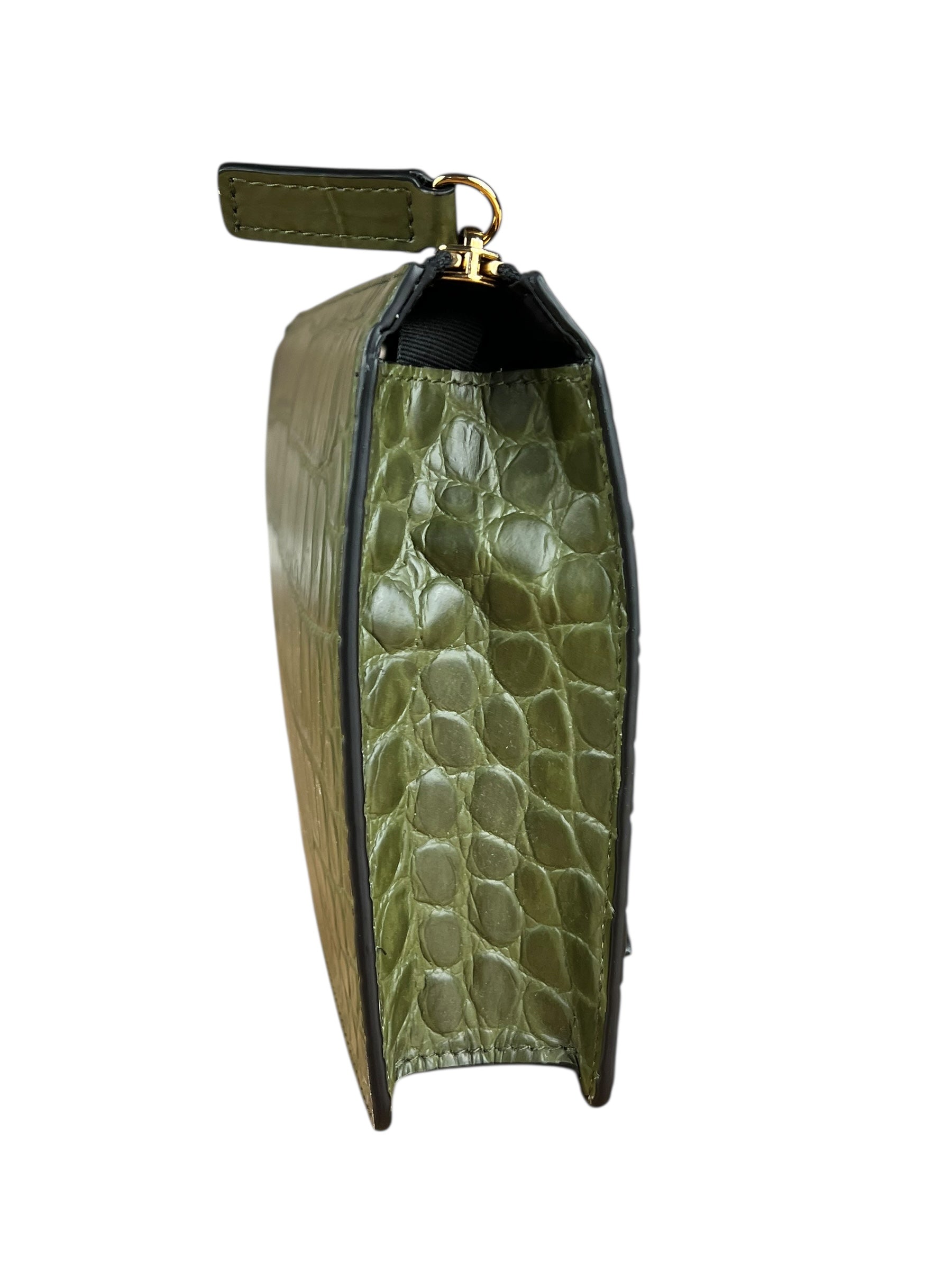 Versace Green Croc-Embossed Medusa Leather Clutch