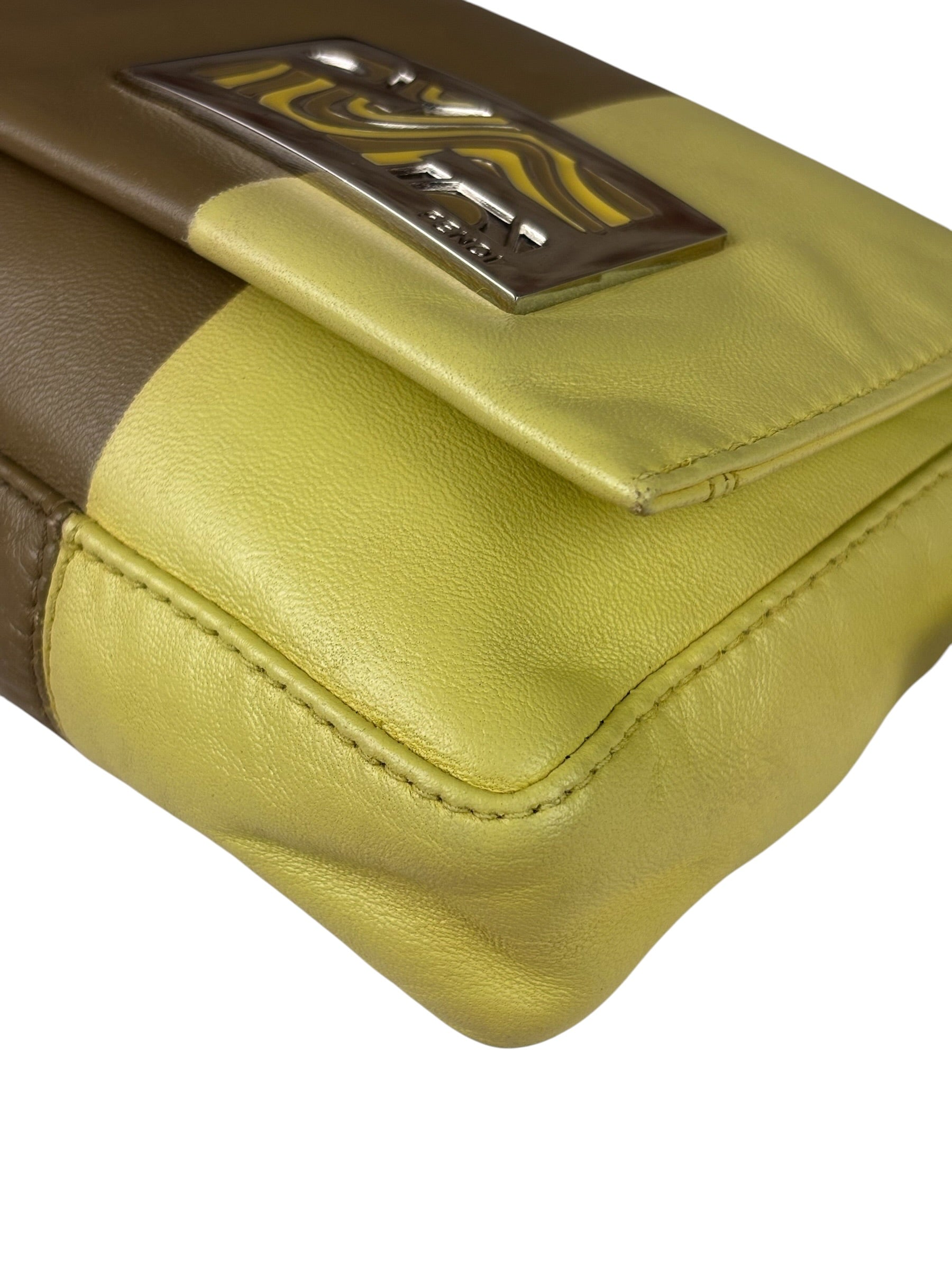 Fendi Camel Tan/Lime Yellow Leather Flap Pochette