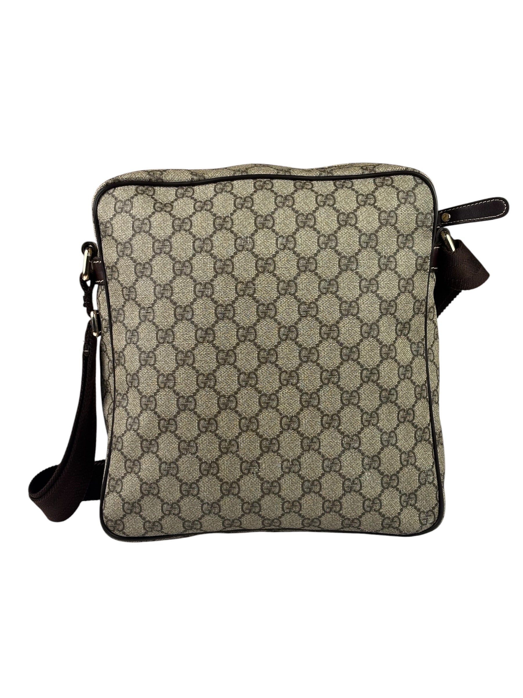 Gucci Brown Leather Trim Supreme Crossbody Bag