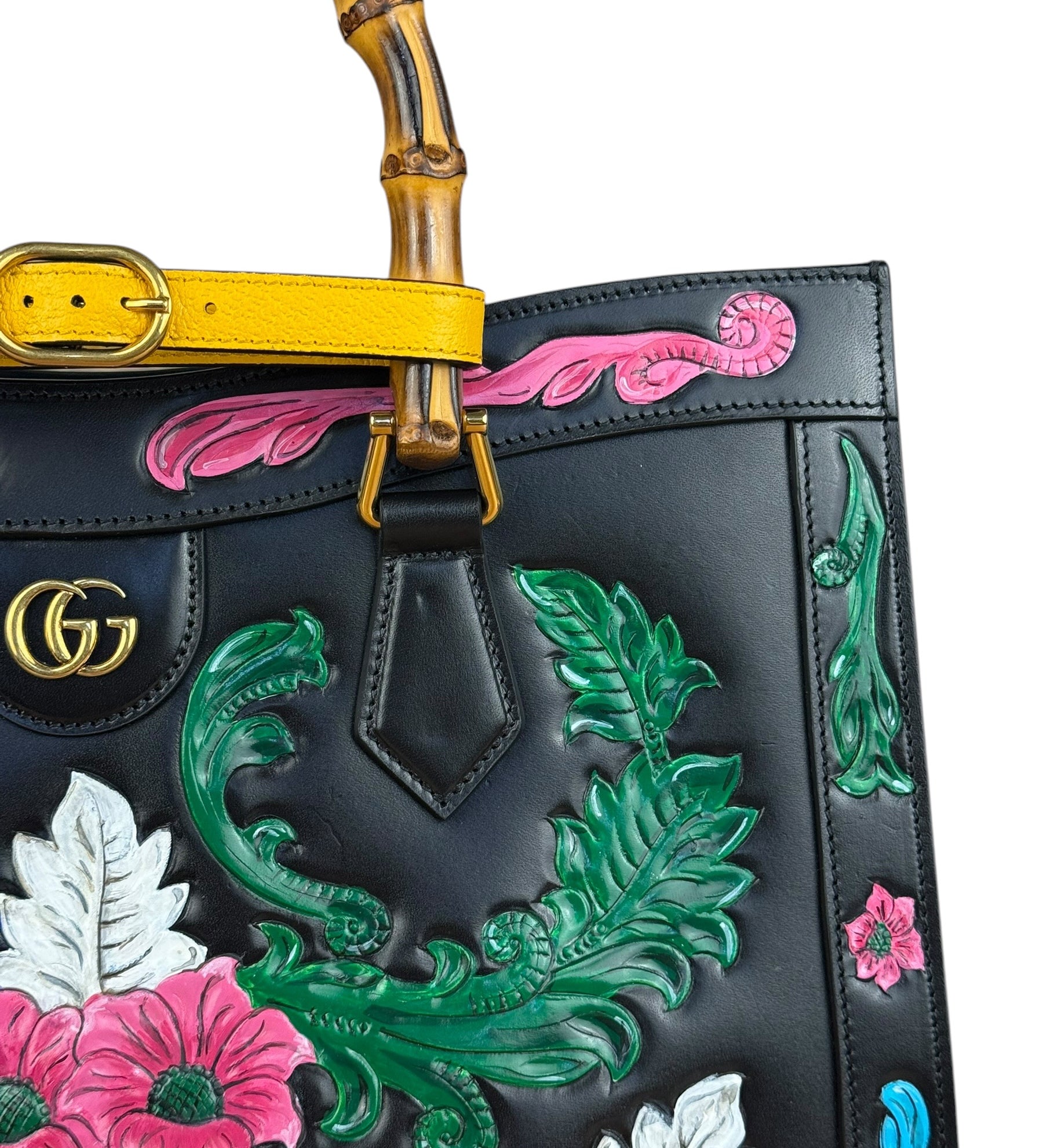 Gucci Black Leather Floral Limited Edition Diana 2Way Tote