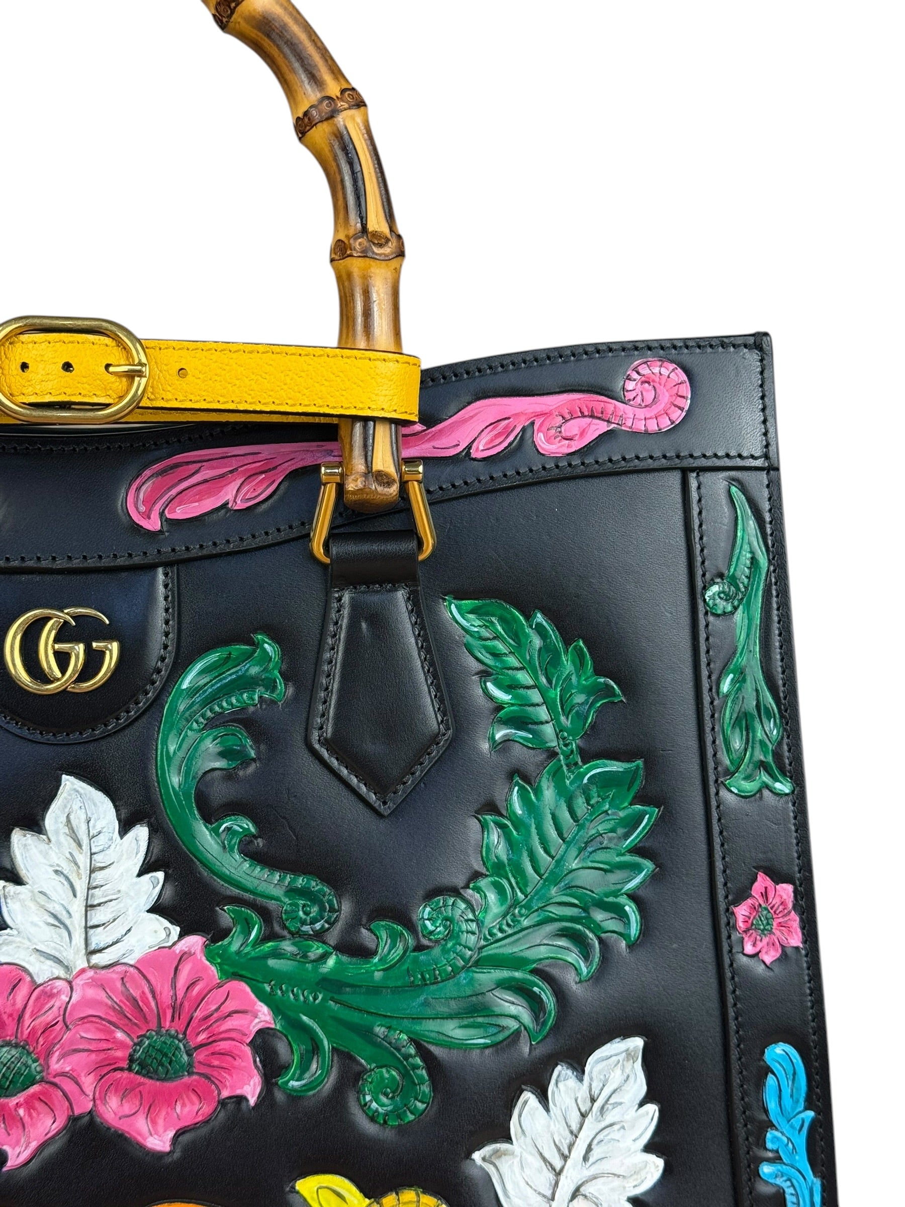 Gucci Black Leather Floral Limited Edition Diana 2Way Tote