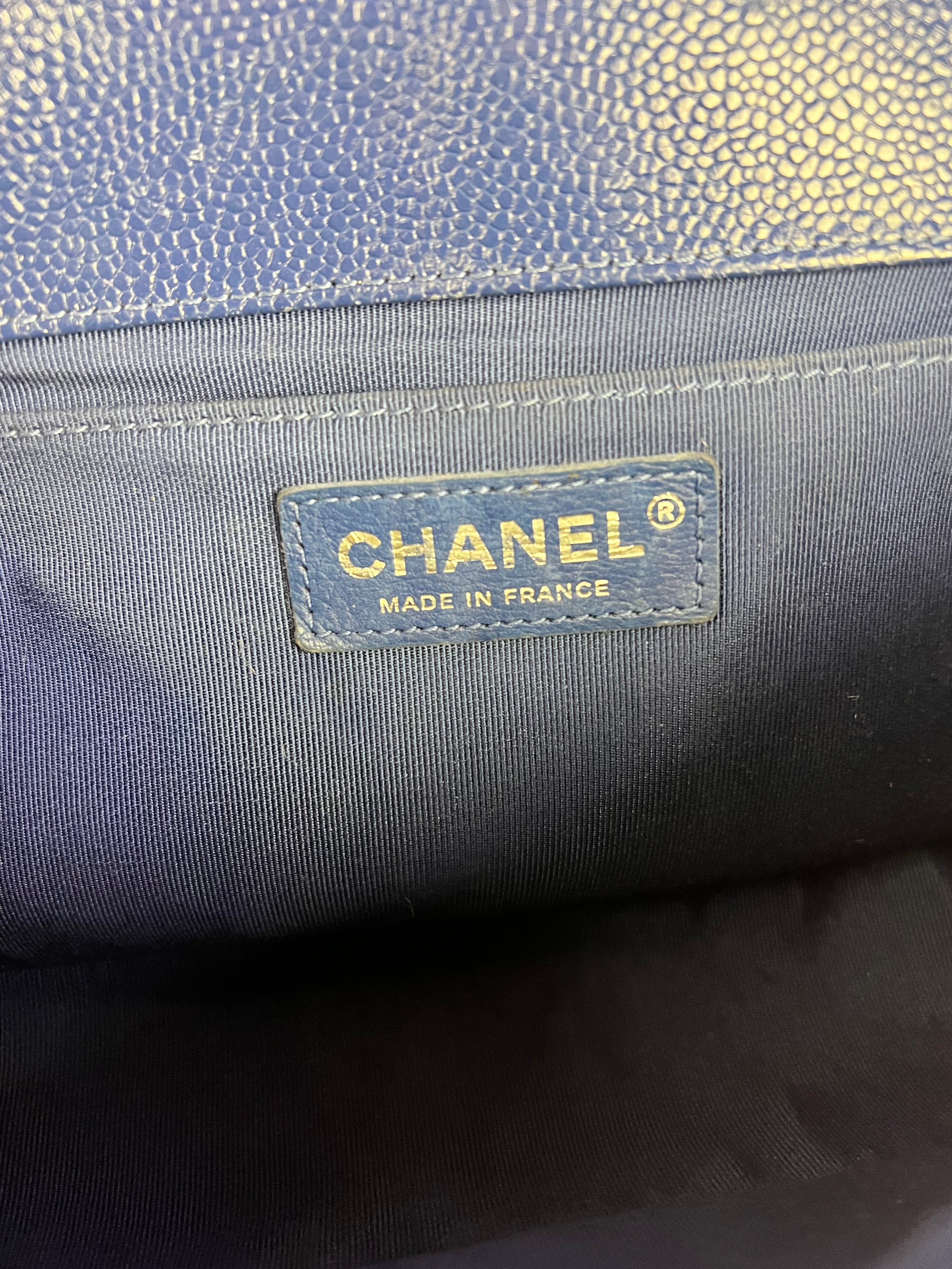 Chanel Blue Chevron Caviar Medium Boy Bag 2019