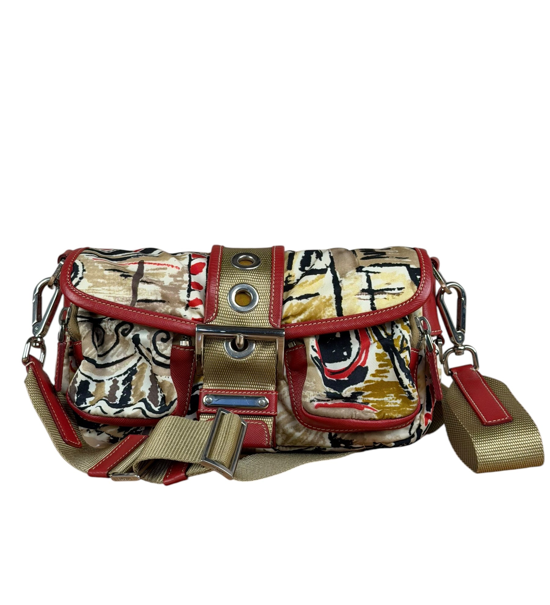 Prada Multicolor Nylon Leather Trim Shoulder Bag
