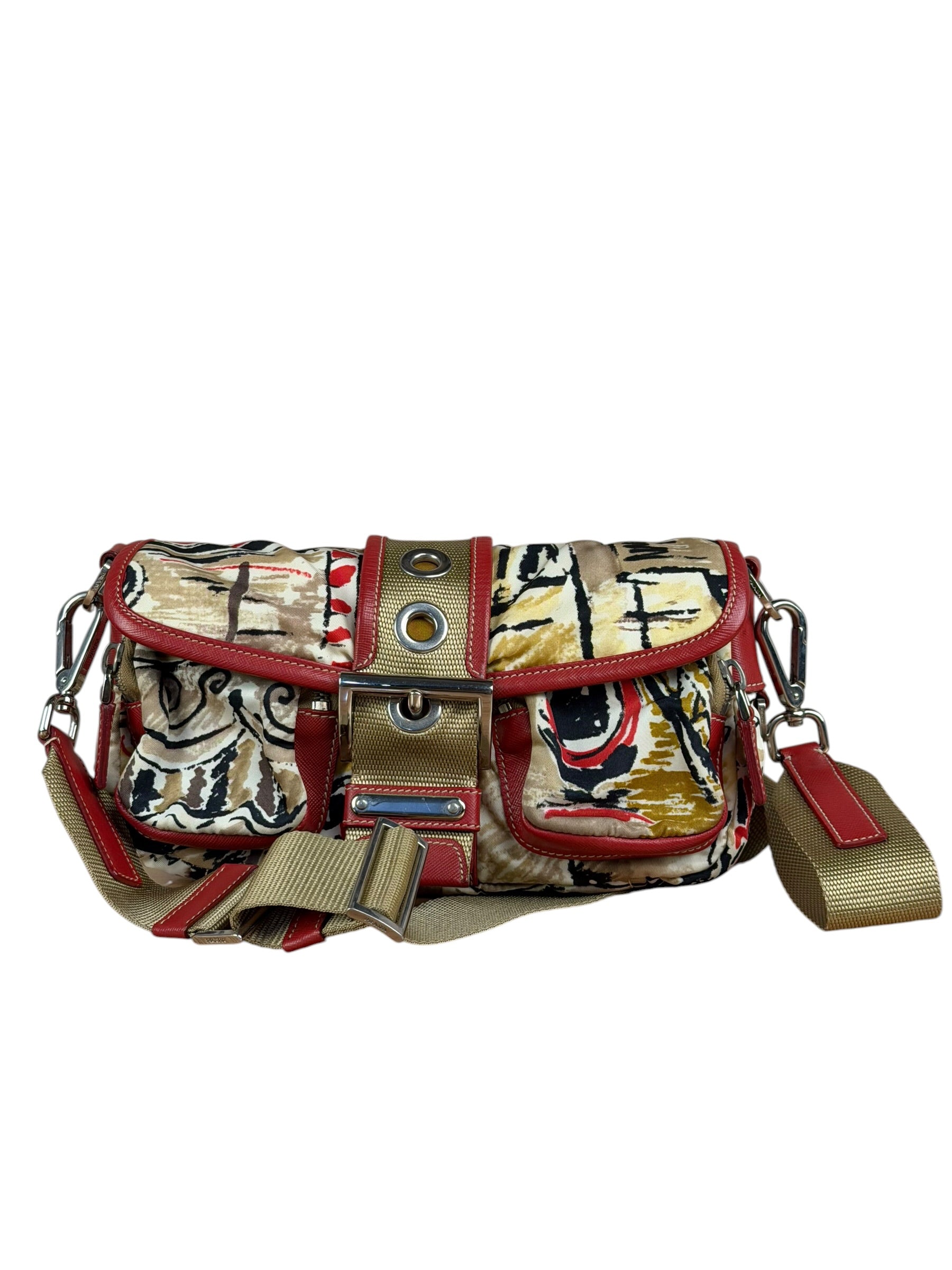 Prada Multicolor Nylon Leather Trim Shoulder Bag