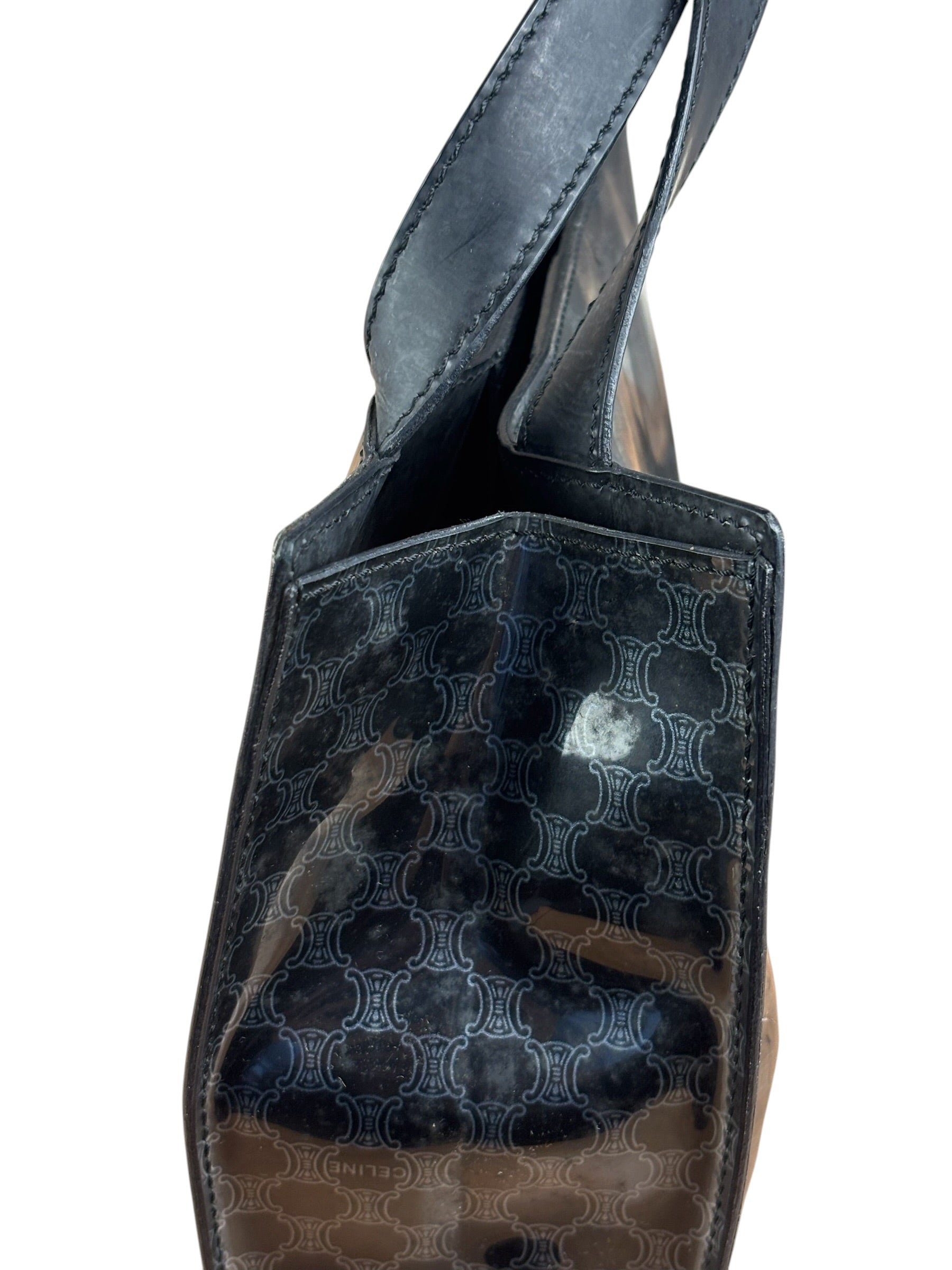 Celine Vintage Black Patent Leather Macdam Vernis Tote Bag