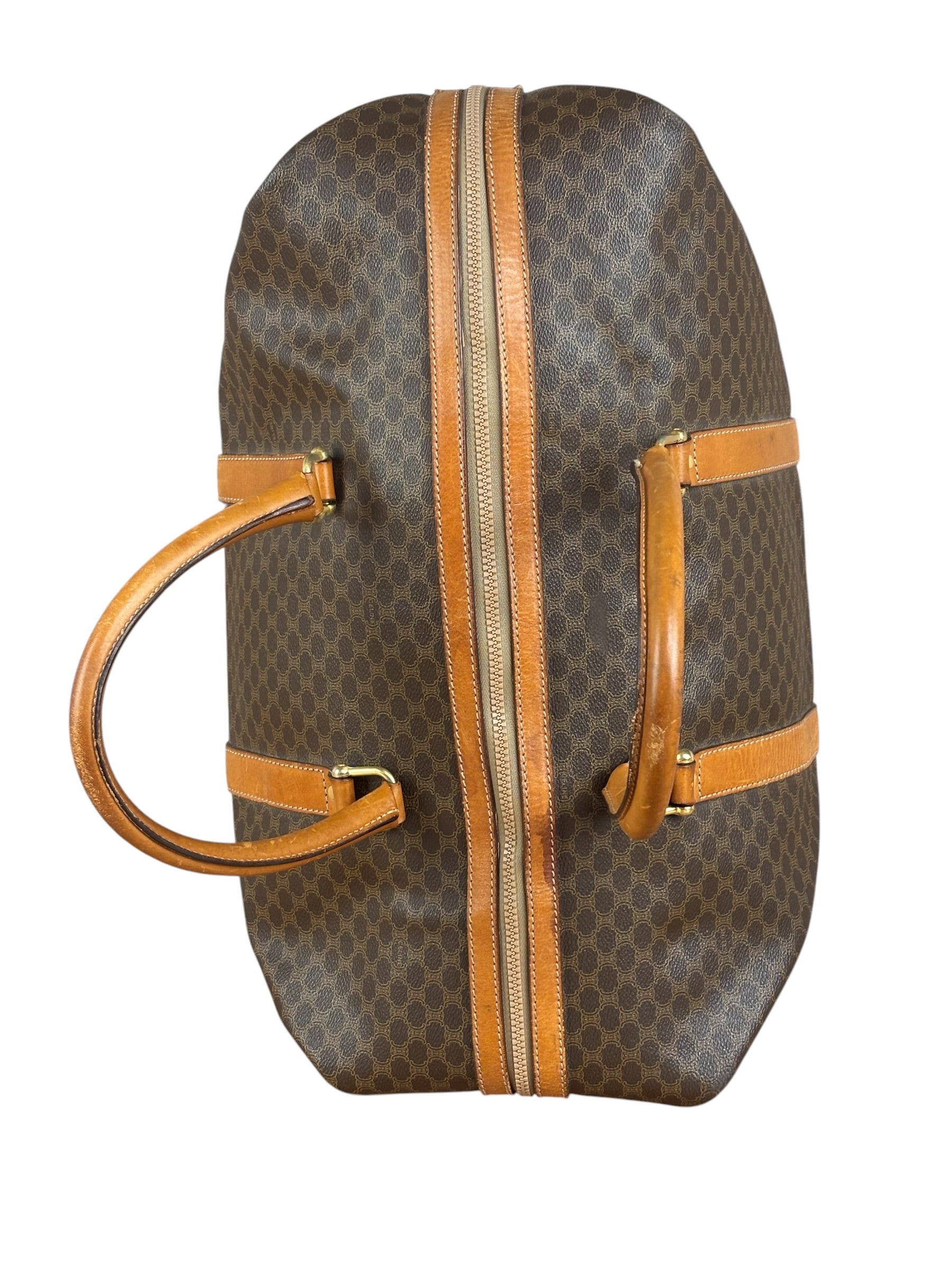 Celine Brown Leather Canvas Macadam Travel Handbag