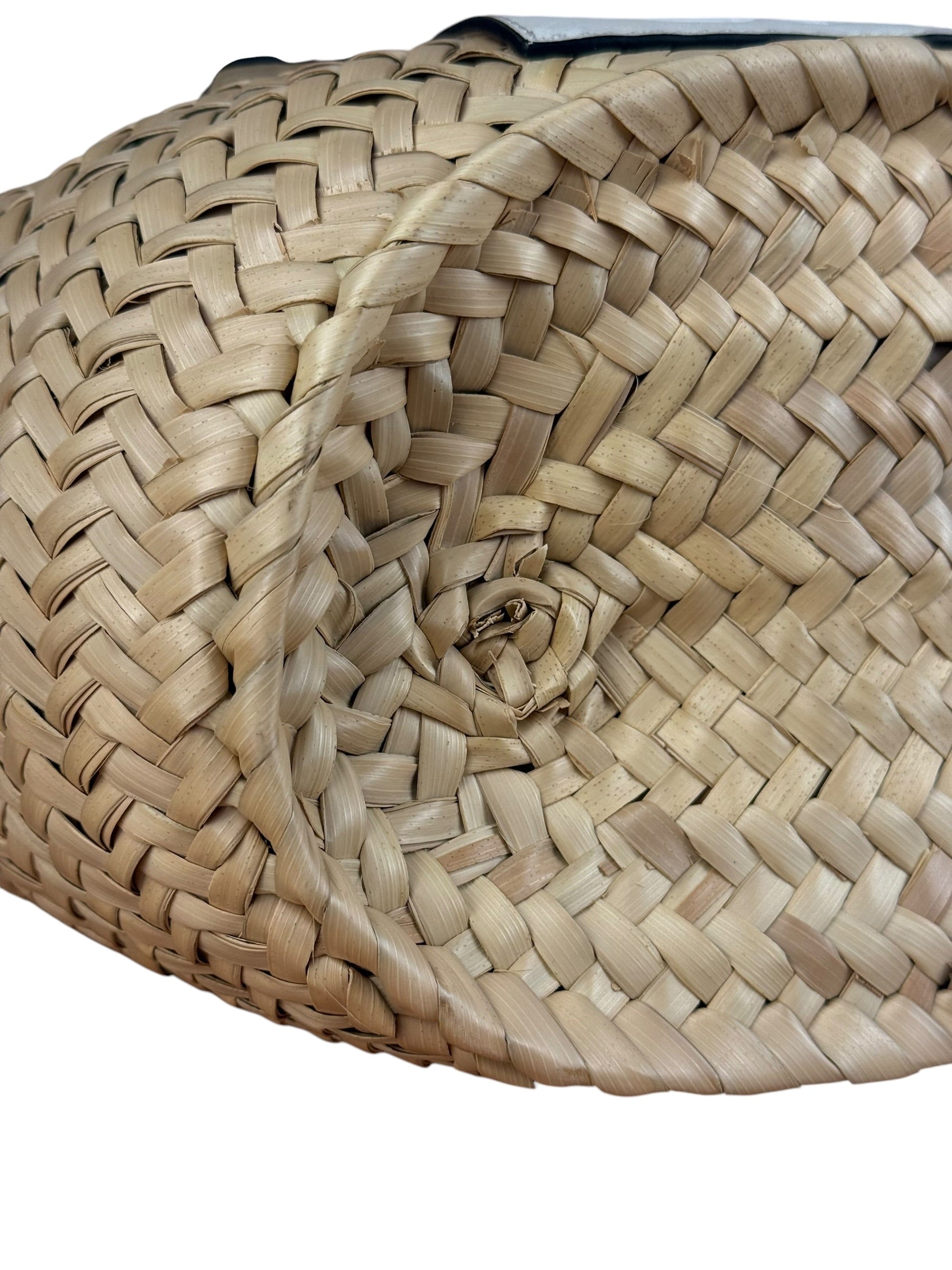 Loewe White Leather Raffia Basket Bag