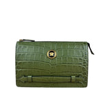 Versace Green Croc-Embossed Medusa Leather Clutch