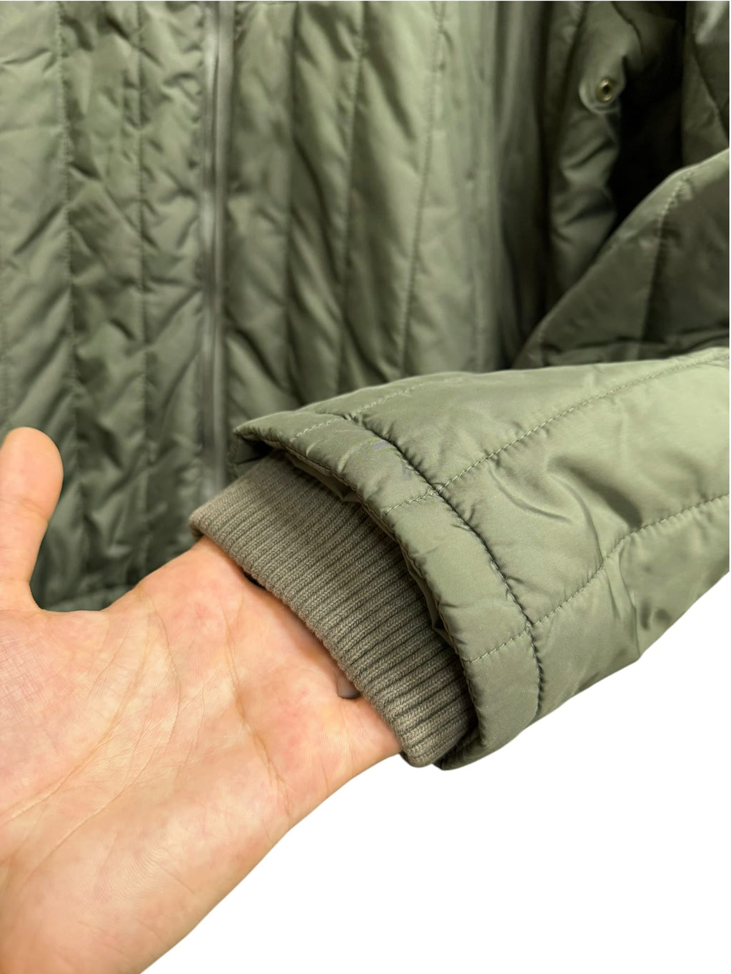 Vintage Ralph Lauren Olive Vertical Puffer Jacket (Collar Hoodie)