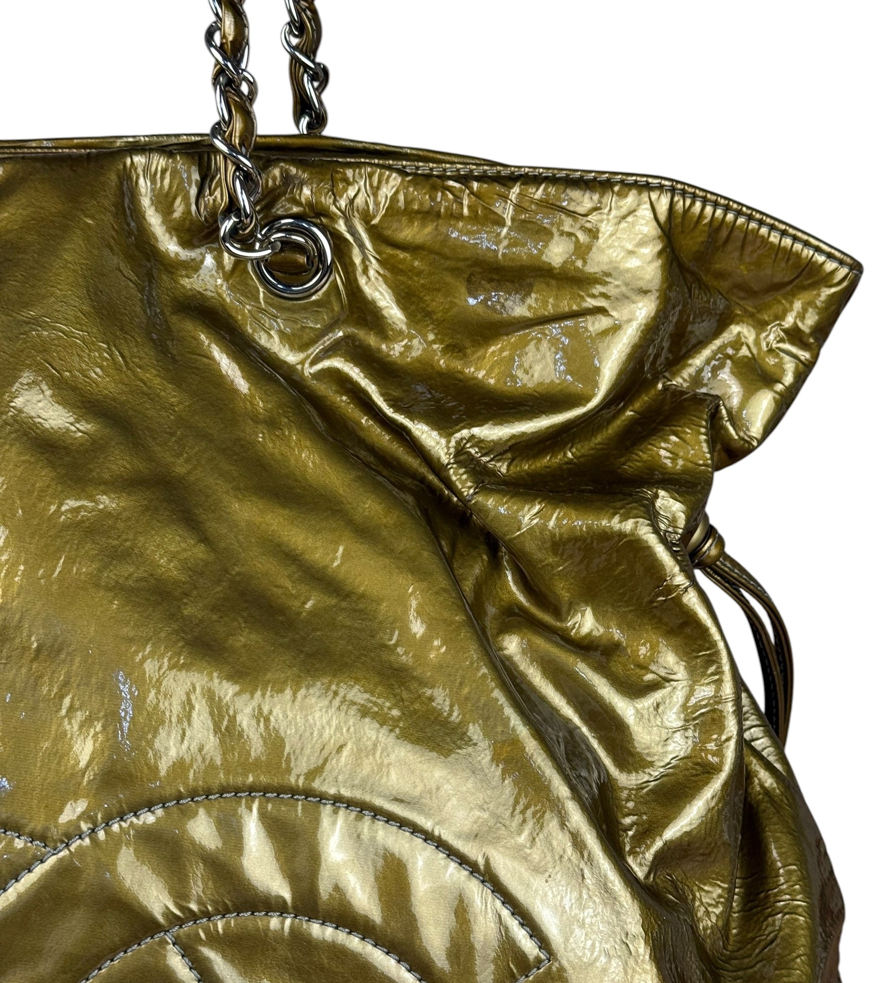 Chanel CC Green Metallic Patent Leather BonBon Chain Cinch Tote 2008