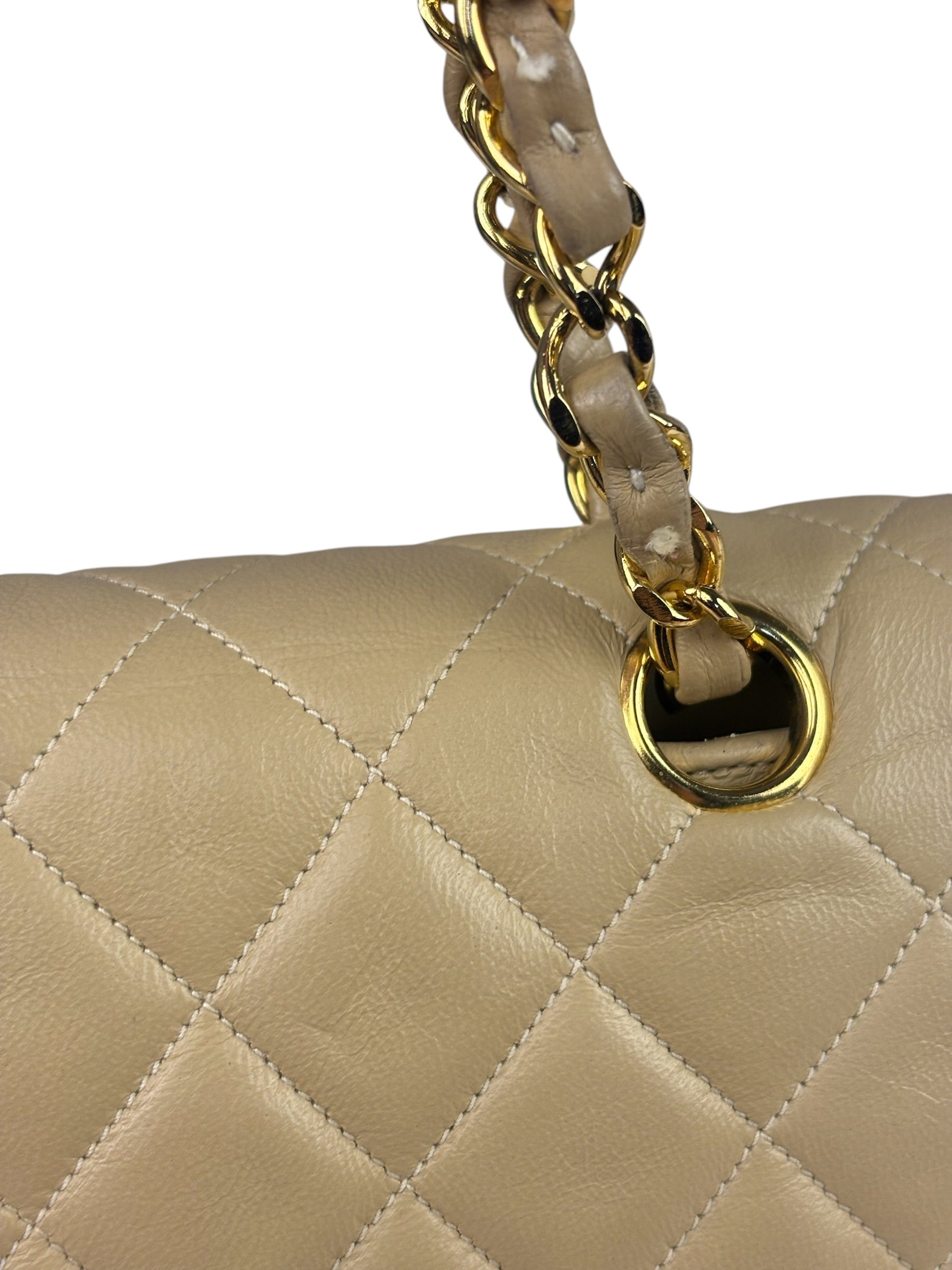 Chanel Beige Quilted Lambskin Flap Bag 90's