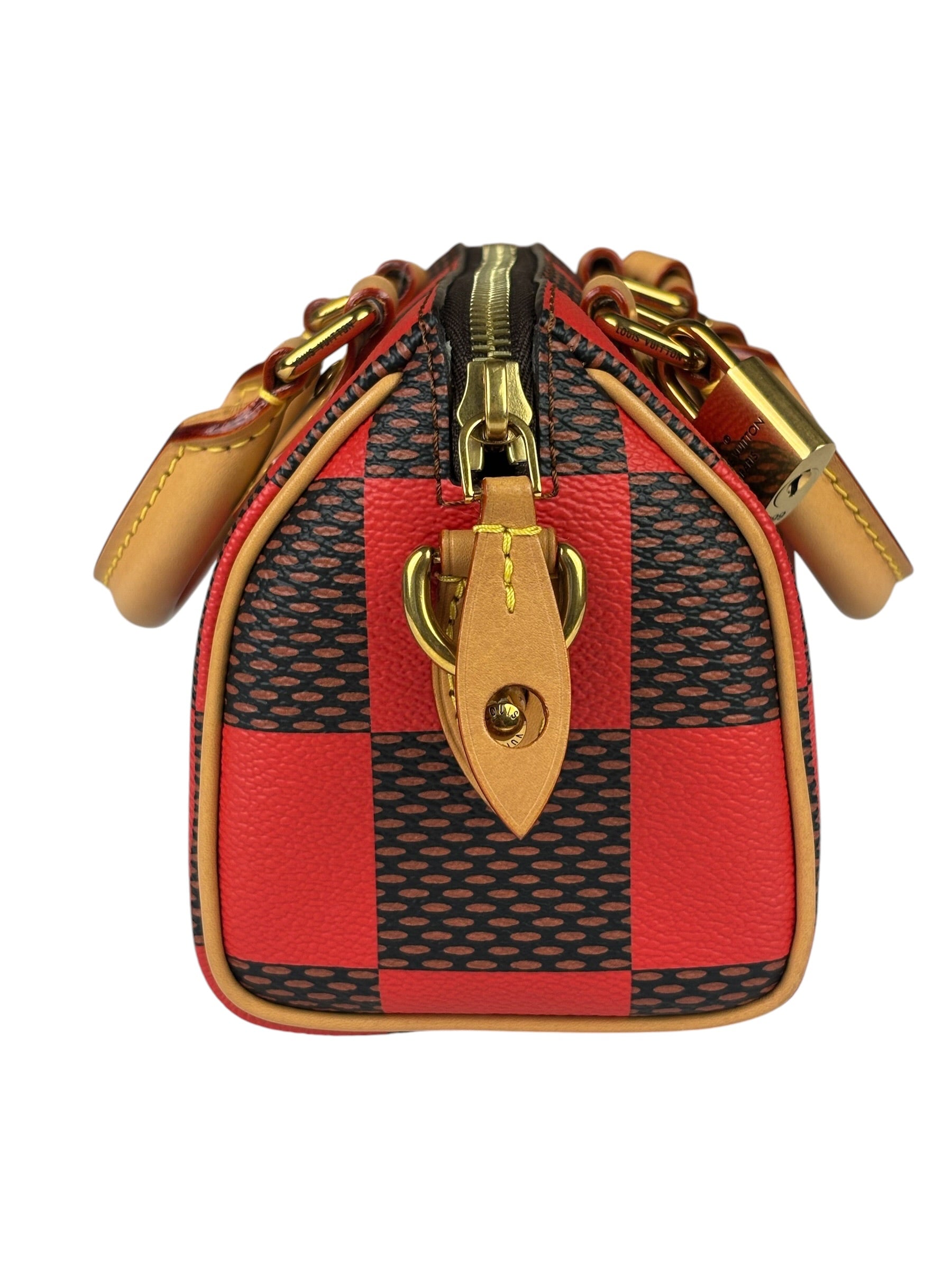 Louis Vuitton Red Pop Damier Nano Speedy Bandouliere Two-Way Bag