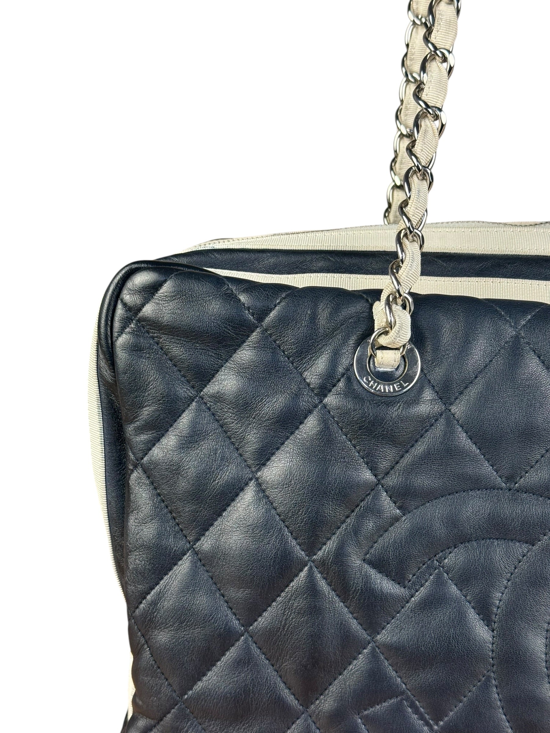 Chanel Navy Quilted Leather Lido Chain Shoulder Tote 2009