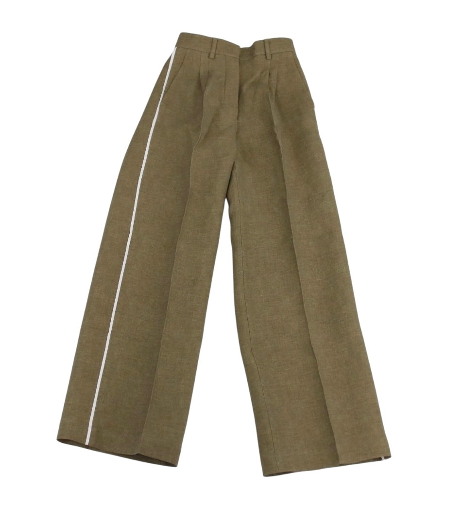 Fendi Wool Dark Beige Stripe Pleated Pants