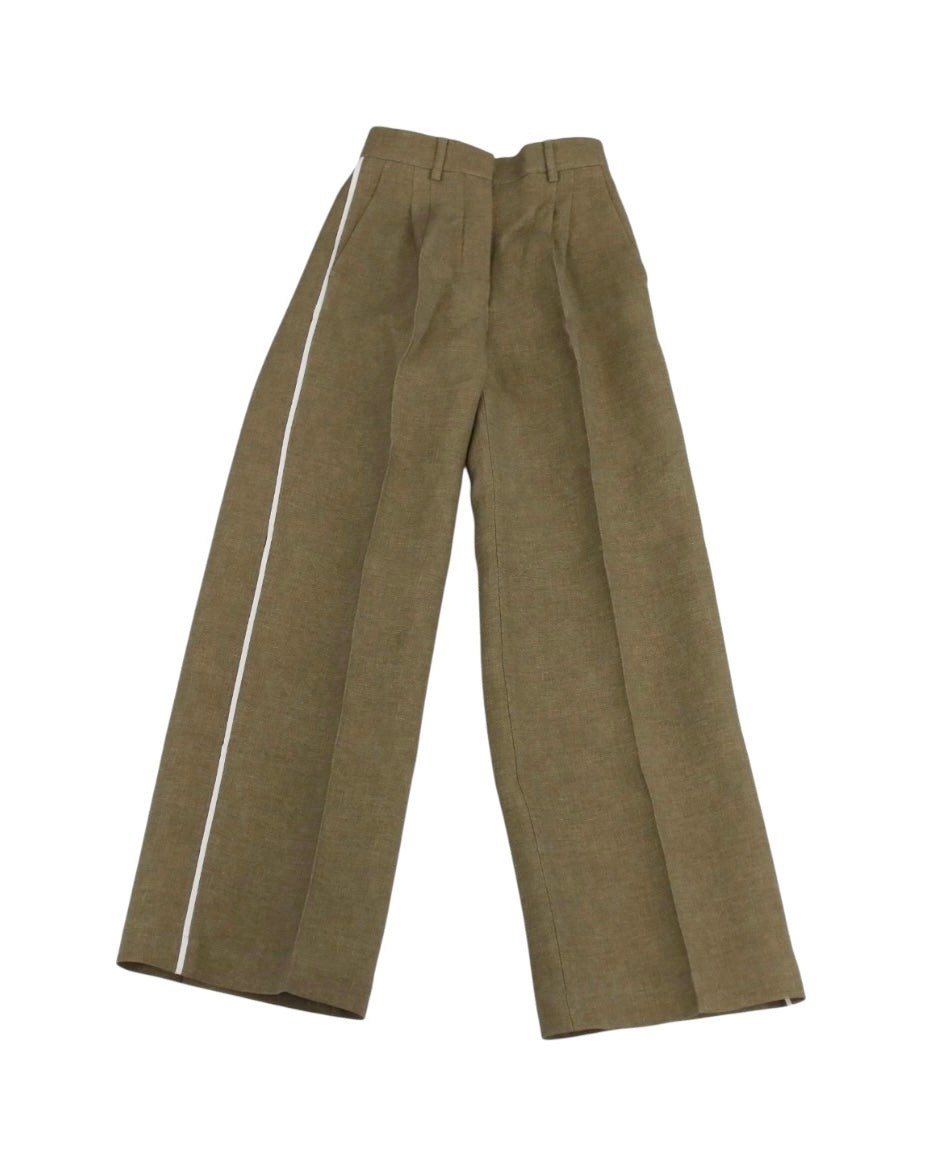 Fendi Wool Dark Beige Stripe Pleated Pants