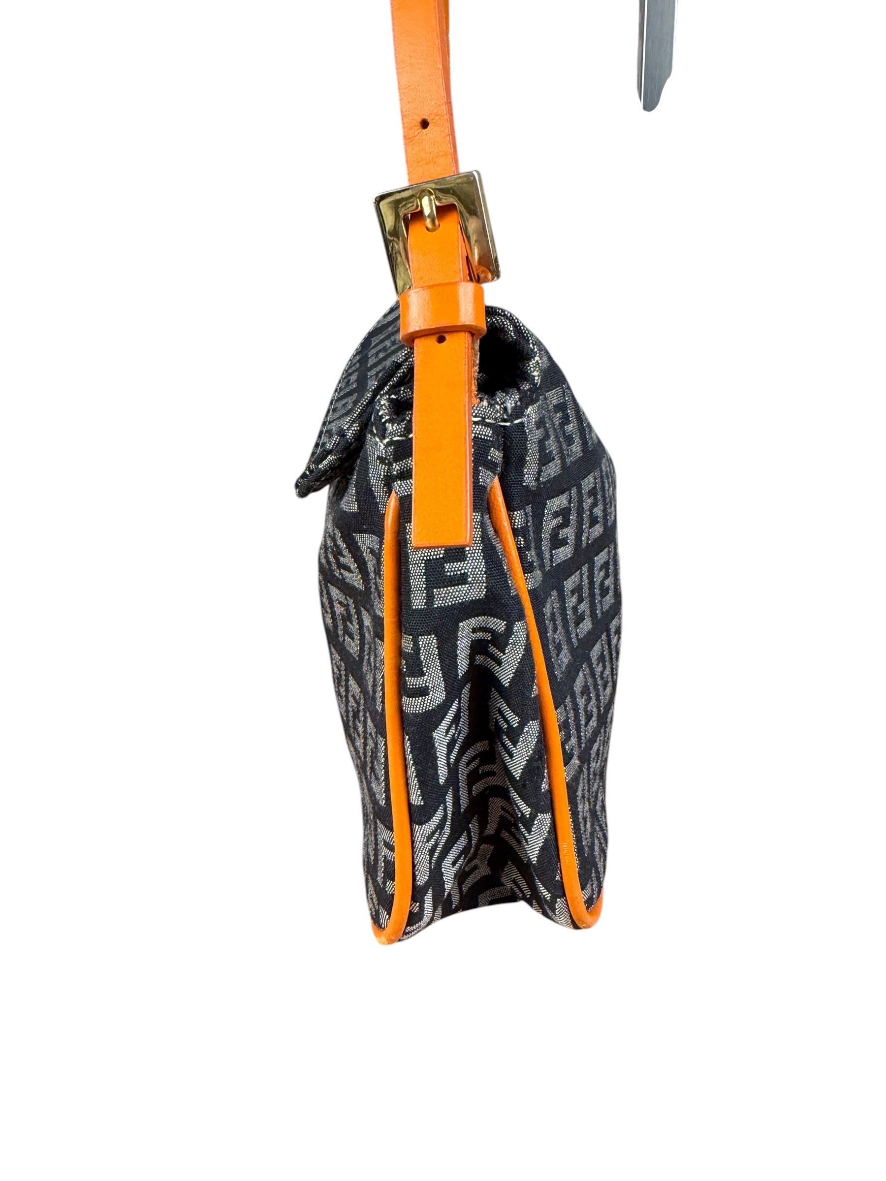 Fendi Orange Leather Trim Zucca Pochette