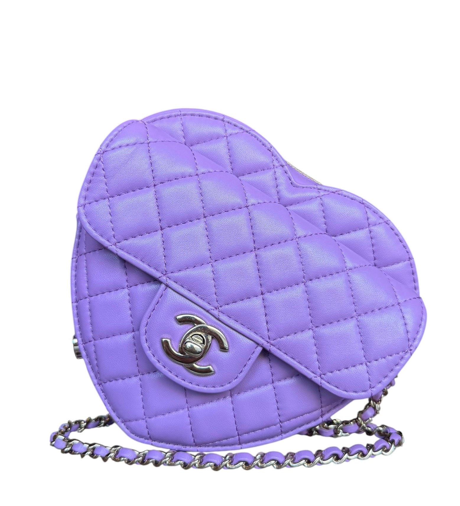 Chanel CC In Love Purple Quilted Leather Heart Bag 2022