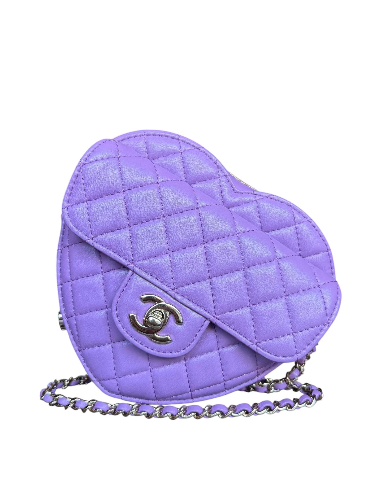 Chanel CC In Love Purple Quilted Leather Heart Bag 2022