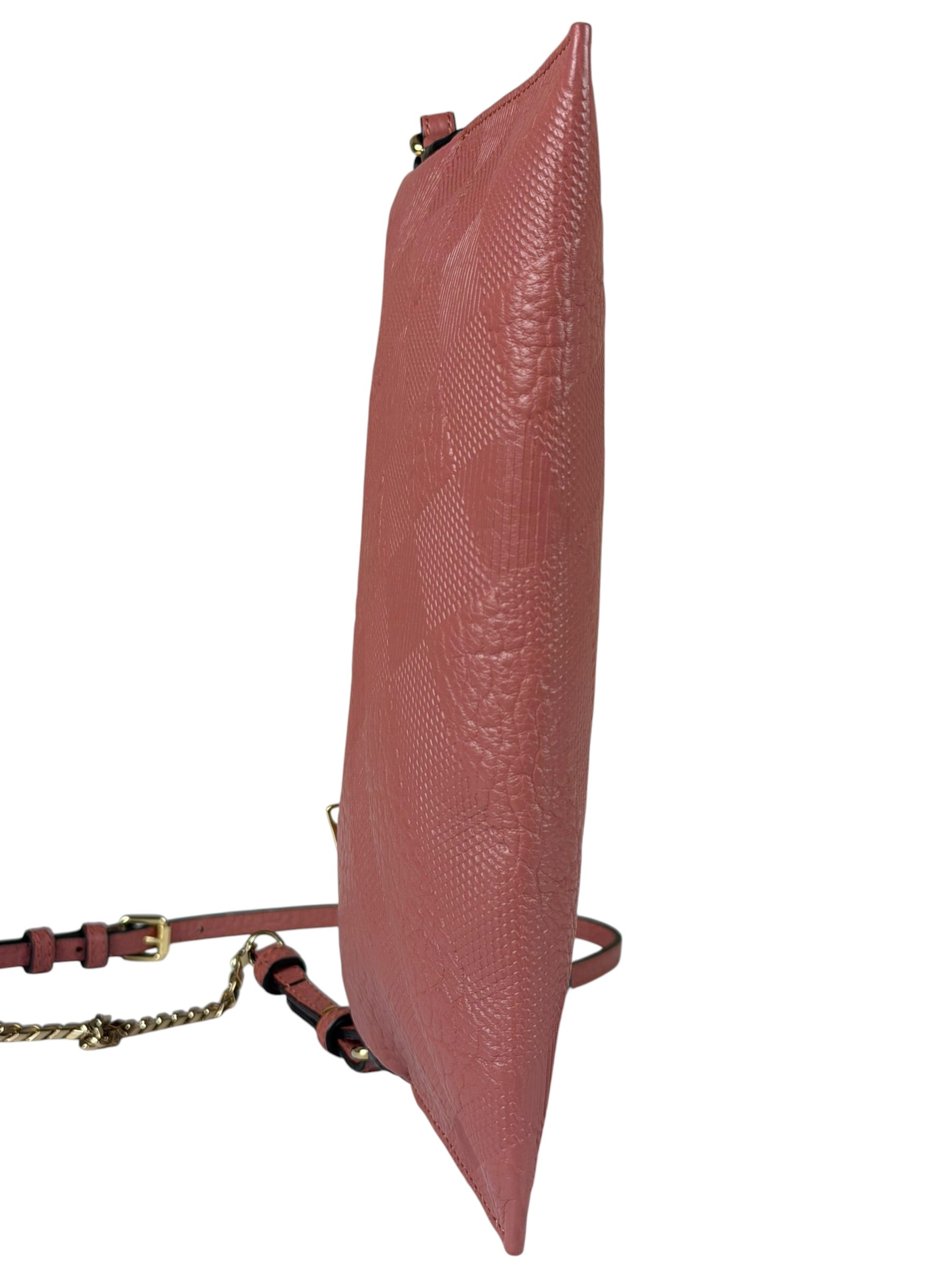 Burberry Pale Orchid Pink Leather Check-Embossed Peyton Crossbody