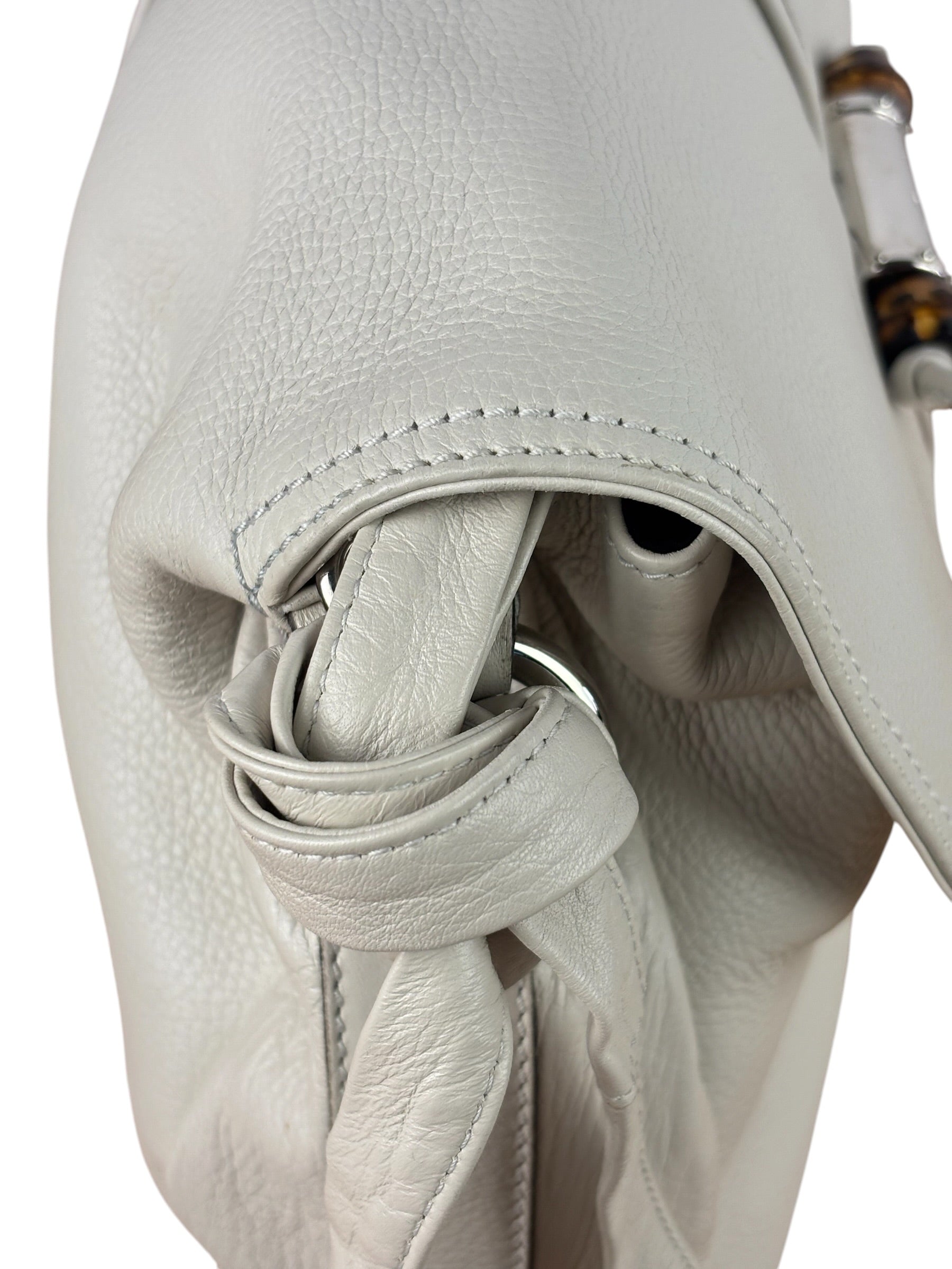 Gucci White Leather Bamboo Jungle Shoulder Bag