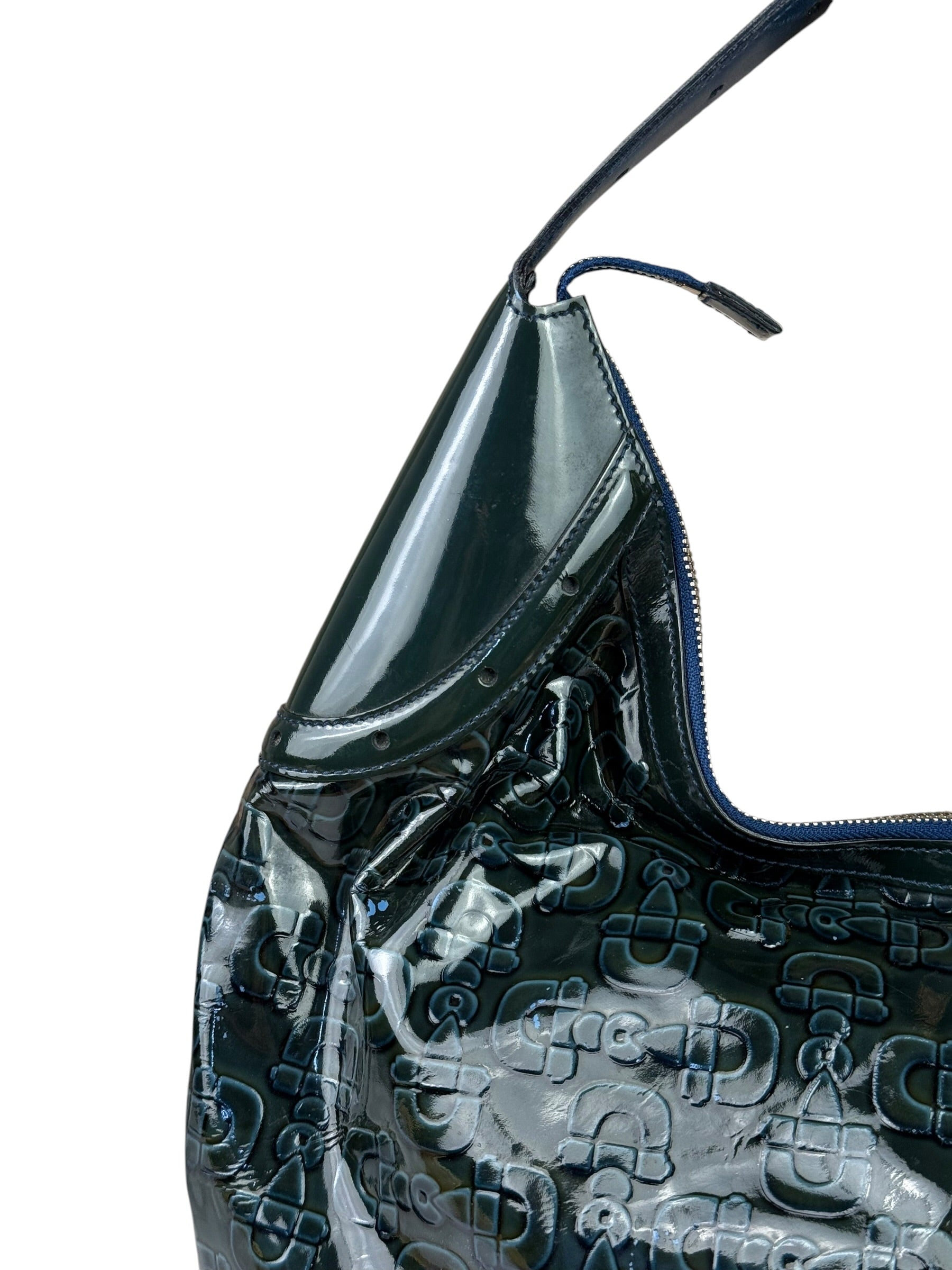 Gucci Vintage Blue/Green Patent Leather Horsebit Glam Hobo Bag