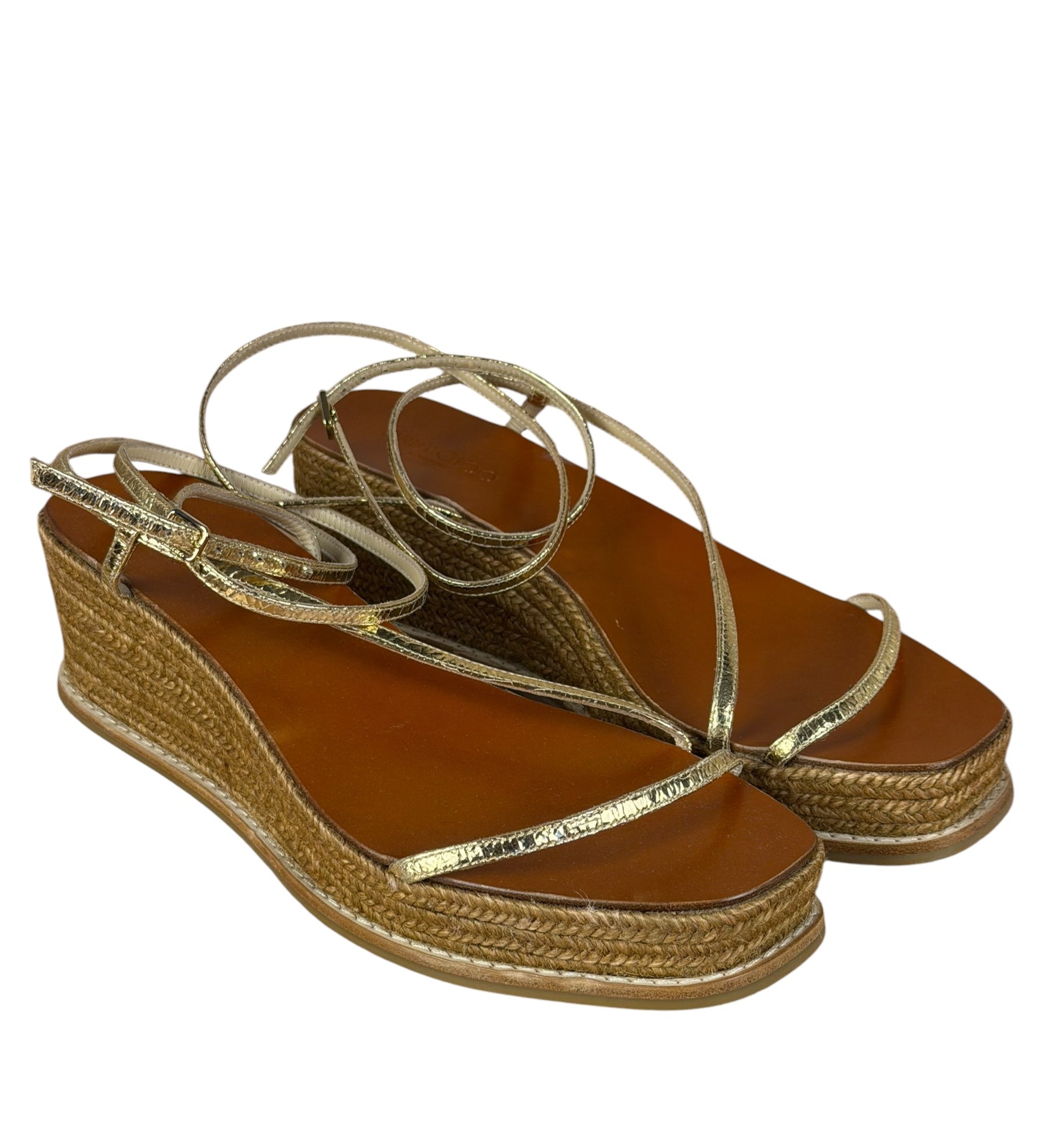 Jimmy Choo Brown Drive Metallic Wedge Espadrille Sandals