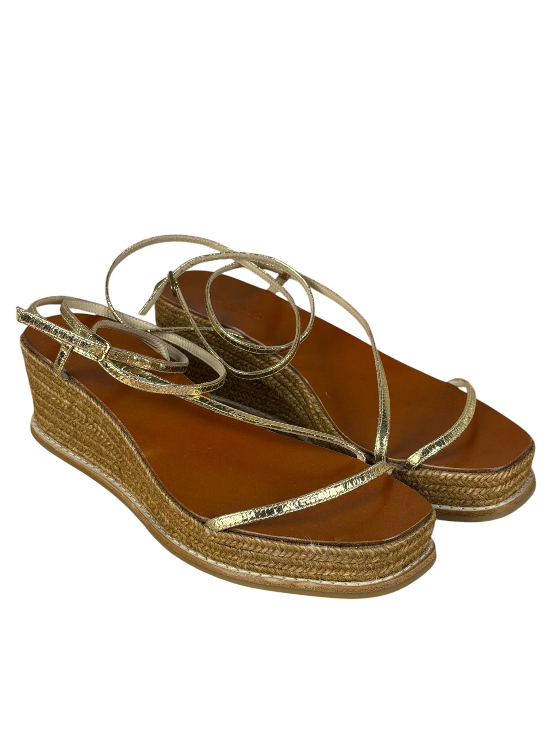 Jimmy Choo Brown Drive Metallic Wedge Espadrille Sandals