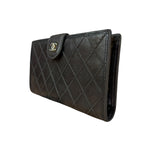Chanel Vintage Dark Brown Leather Quilted CC Long Wallet
