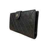 Chanel Vintage Dark Brown Leather Quilted CC Long Wallet
