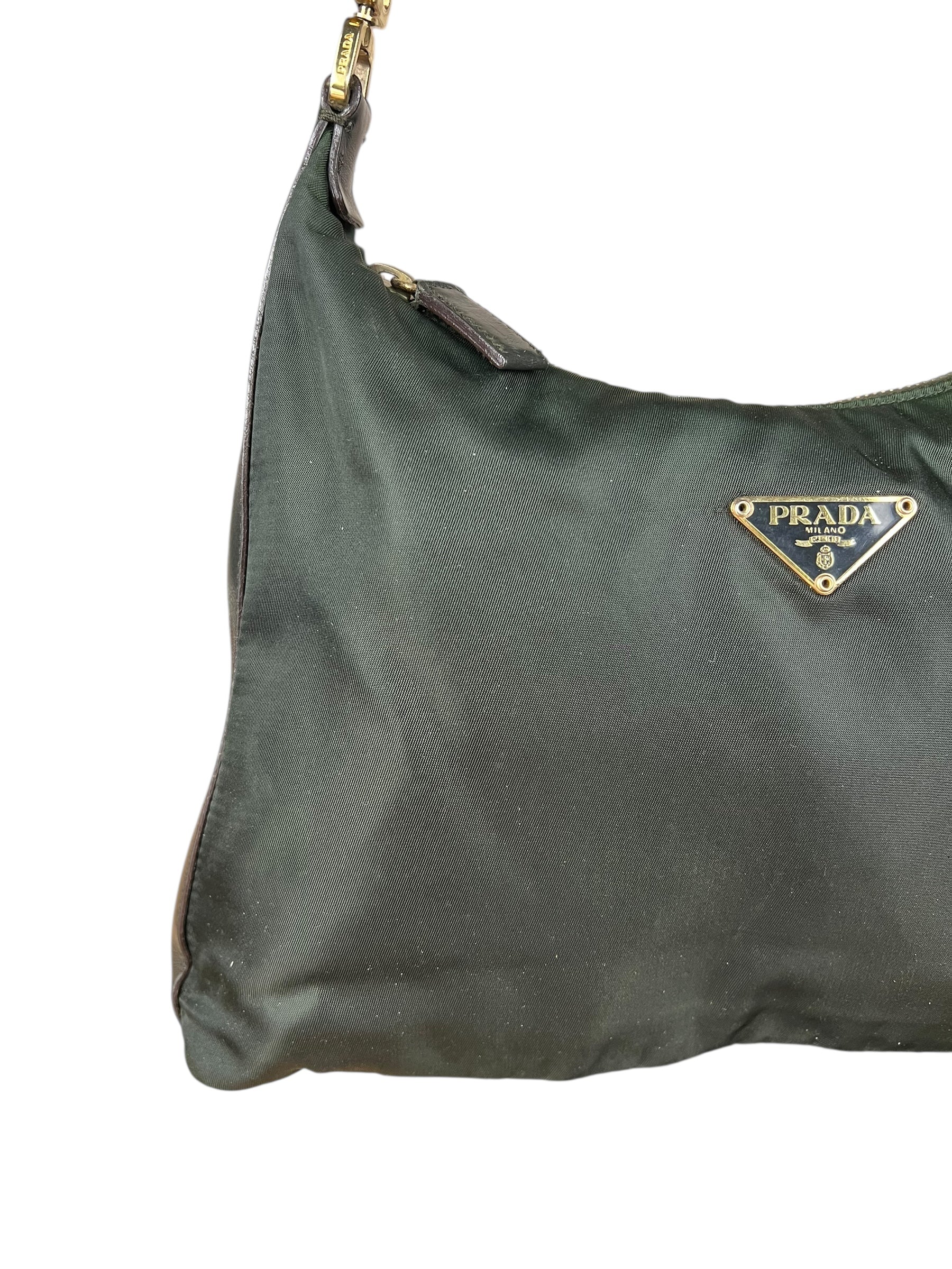 Prada Shoulder Bag Green Canvas Strap