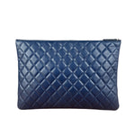 Chanel Navy Blue Leather Classic O-Case Clutch Pouch 2016