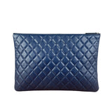 Chanel Navy Blue Leather Classic O-Case Clutch Pouch 2016