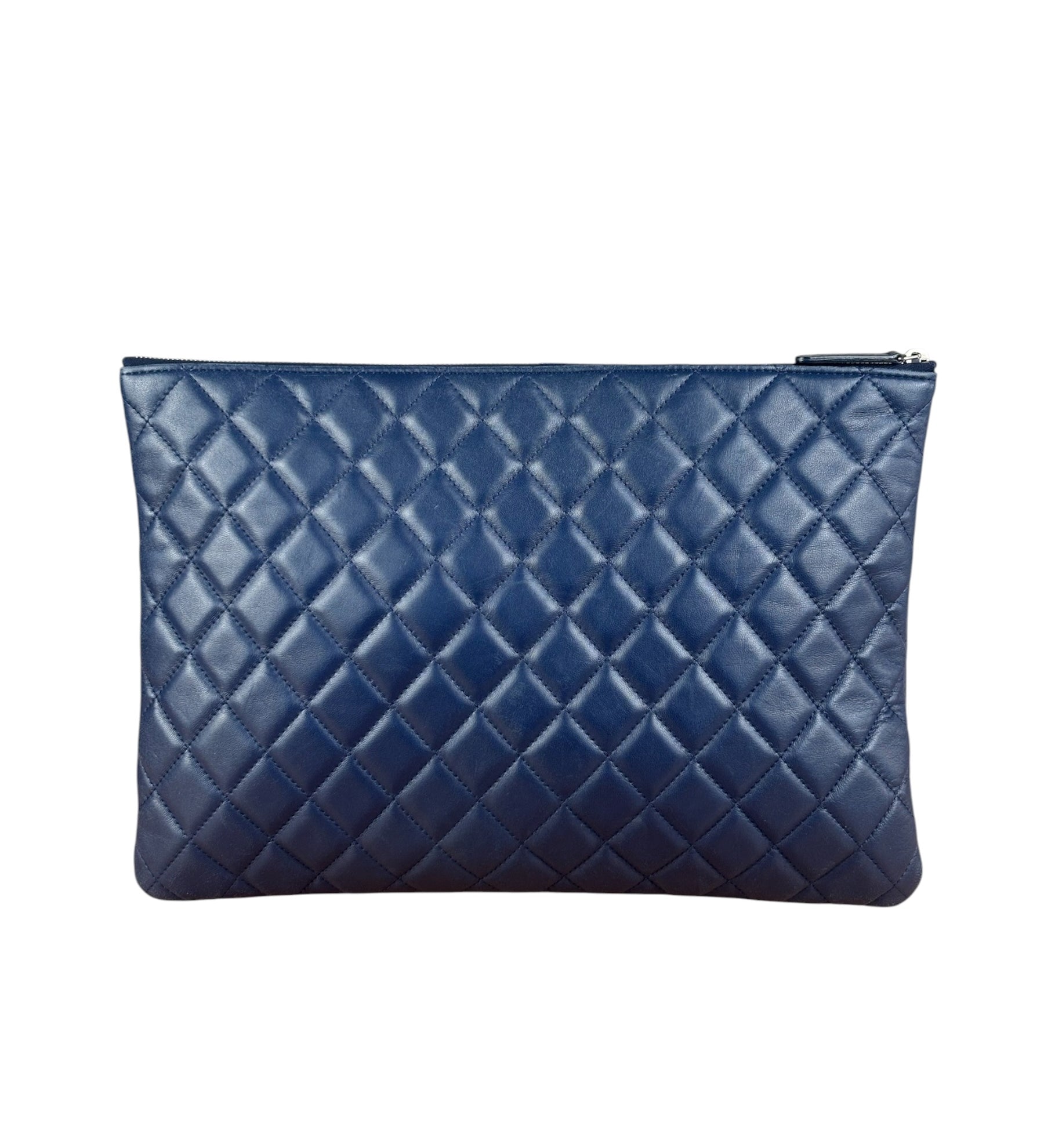 Chanel Navy Blue Leather Classic O-Case Clutch Pouch 2016