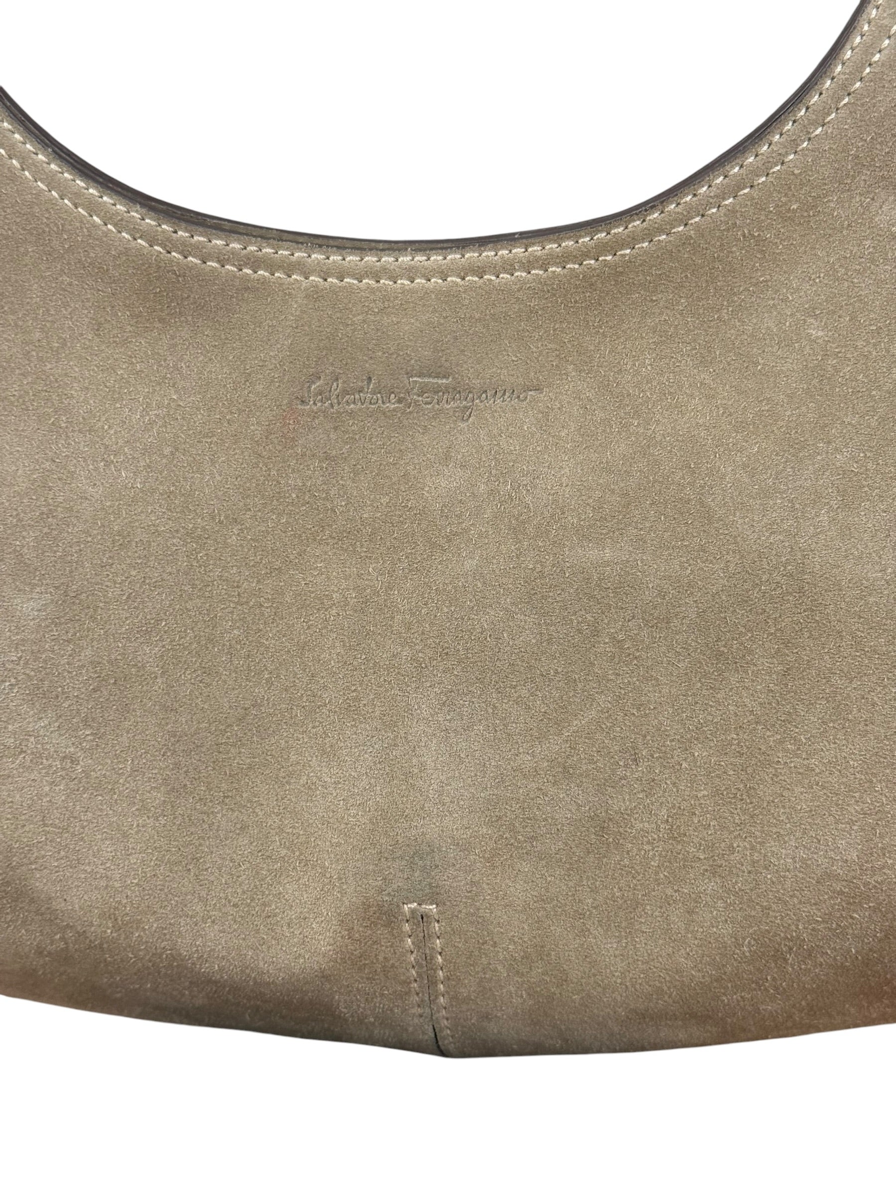 Ferragamo Vintage Beige Suede Hobo Shoulder Bag