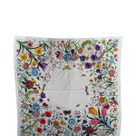 Gucci White Flora Printed Silk Twill Carre Scarf