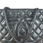 Chanel Vintage CC Black Quilted Caviar Leather Medallion Tote Bag 2002