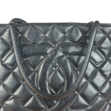 Chanel Vintage CC Black Quilted Caviar Leather Medallion Tote Bag 2002