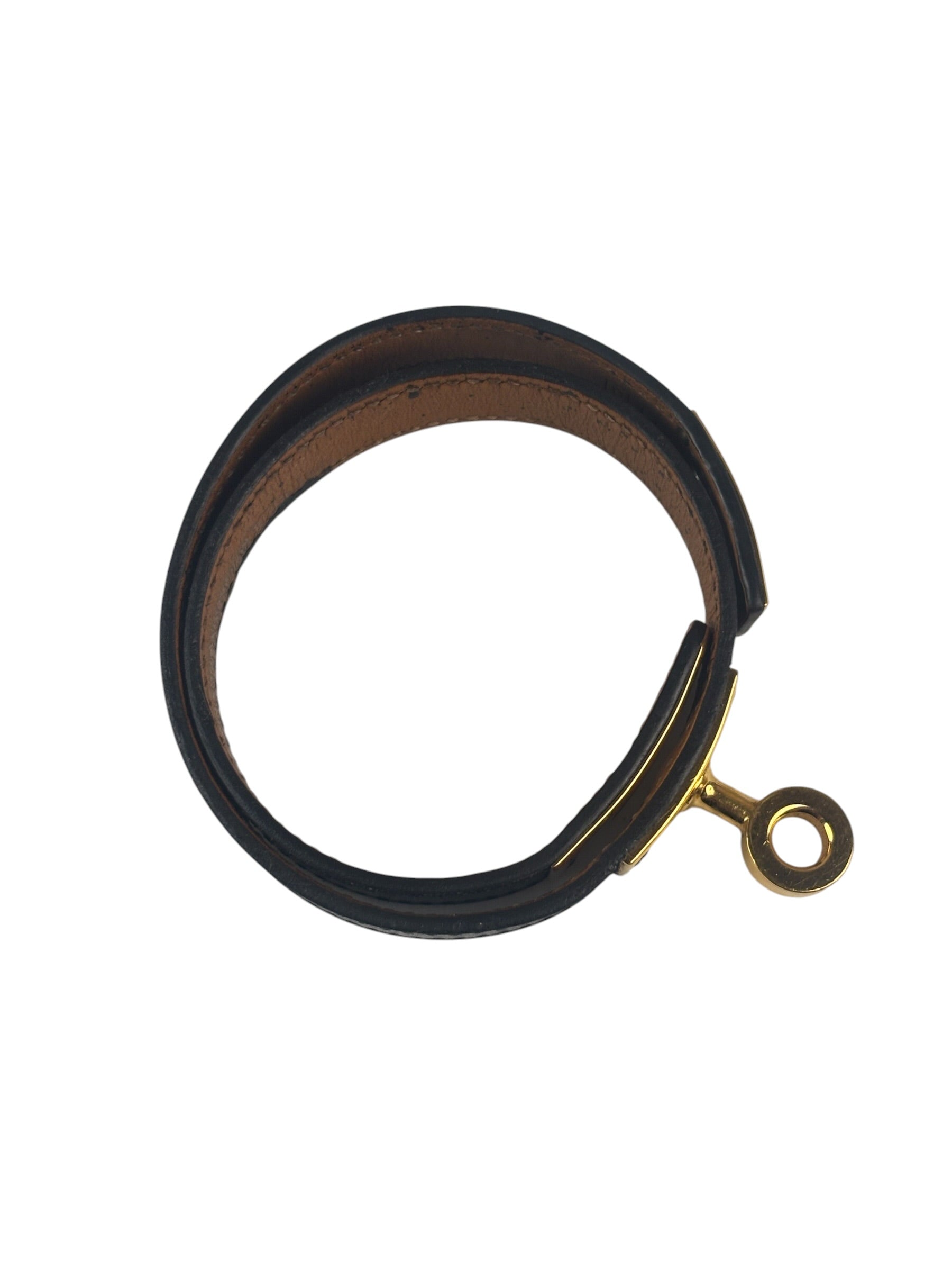 Hermes Black Leather Kelly Double Tour Bracelet