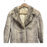 Vintage Light Grey Chevron Patterned Mink Coat