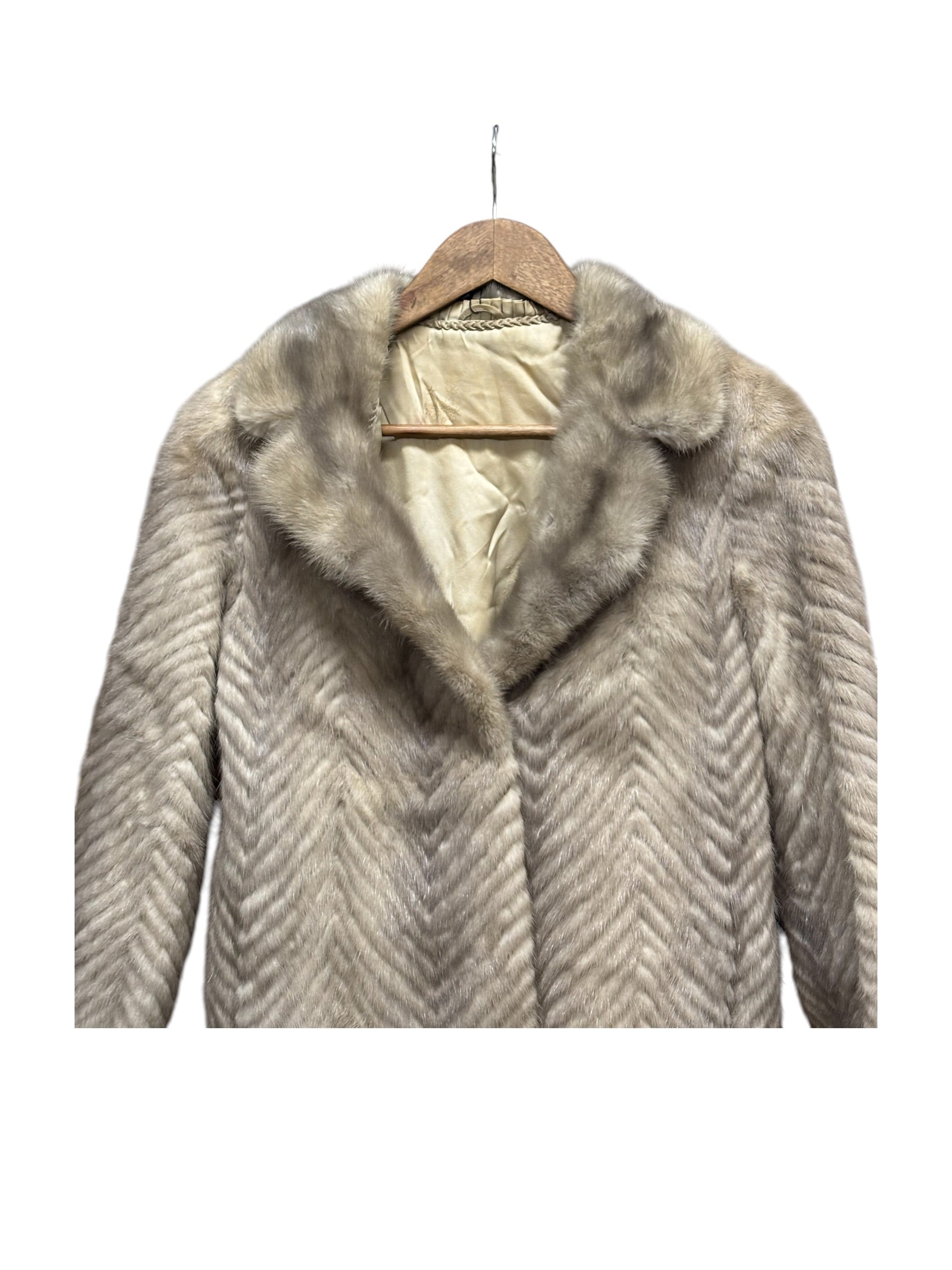 Vintage Light Grey Chevron Patterned Mink Coat