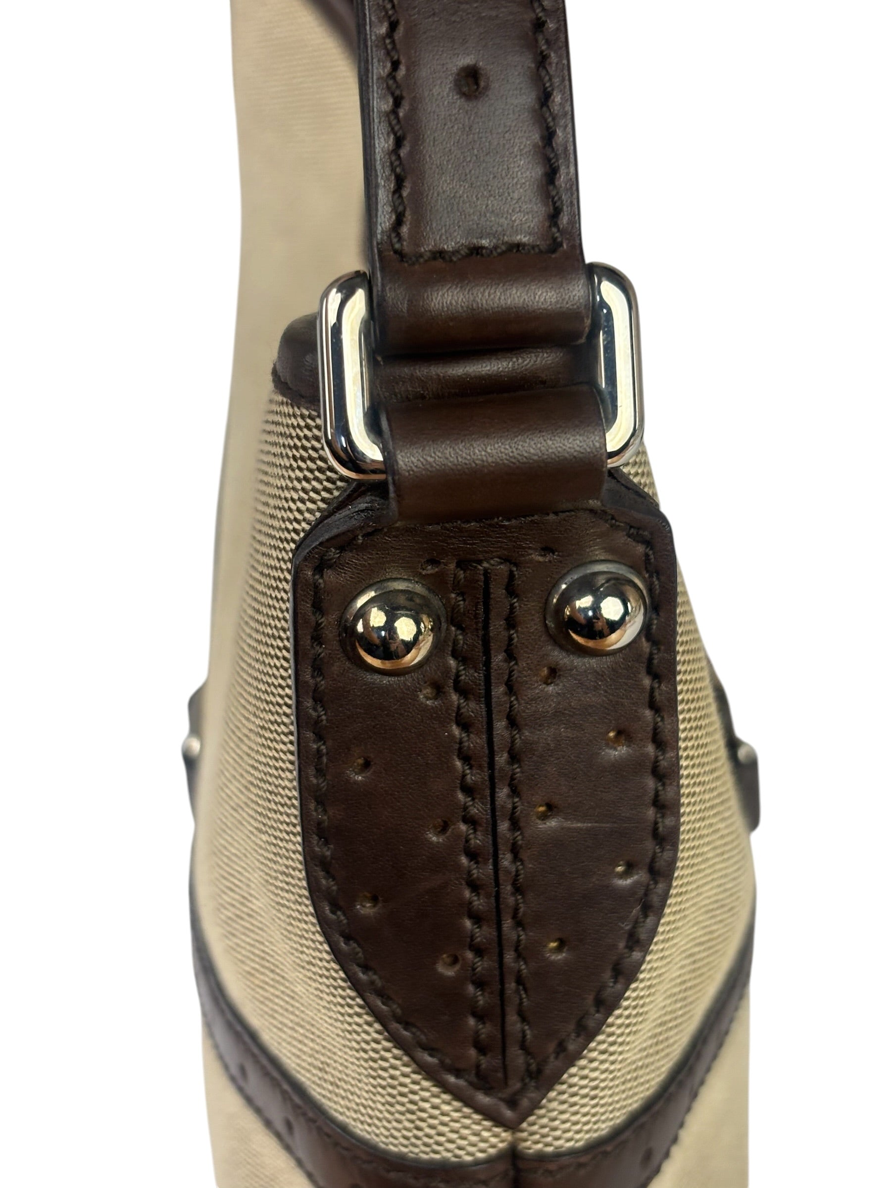 Gucci Brown/Beige Leather Trim Reins Canvas Web Hobo Bag