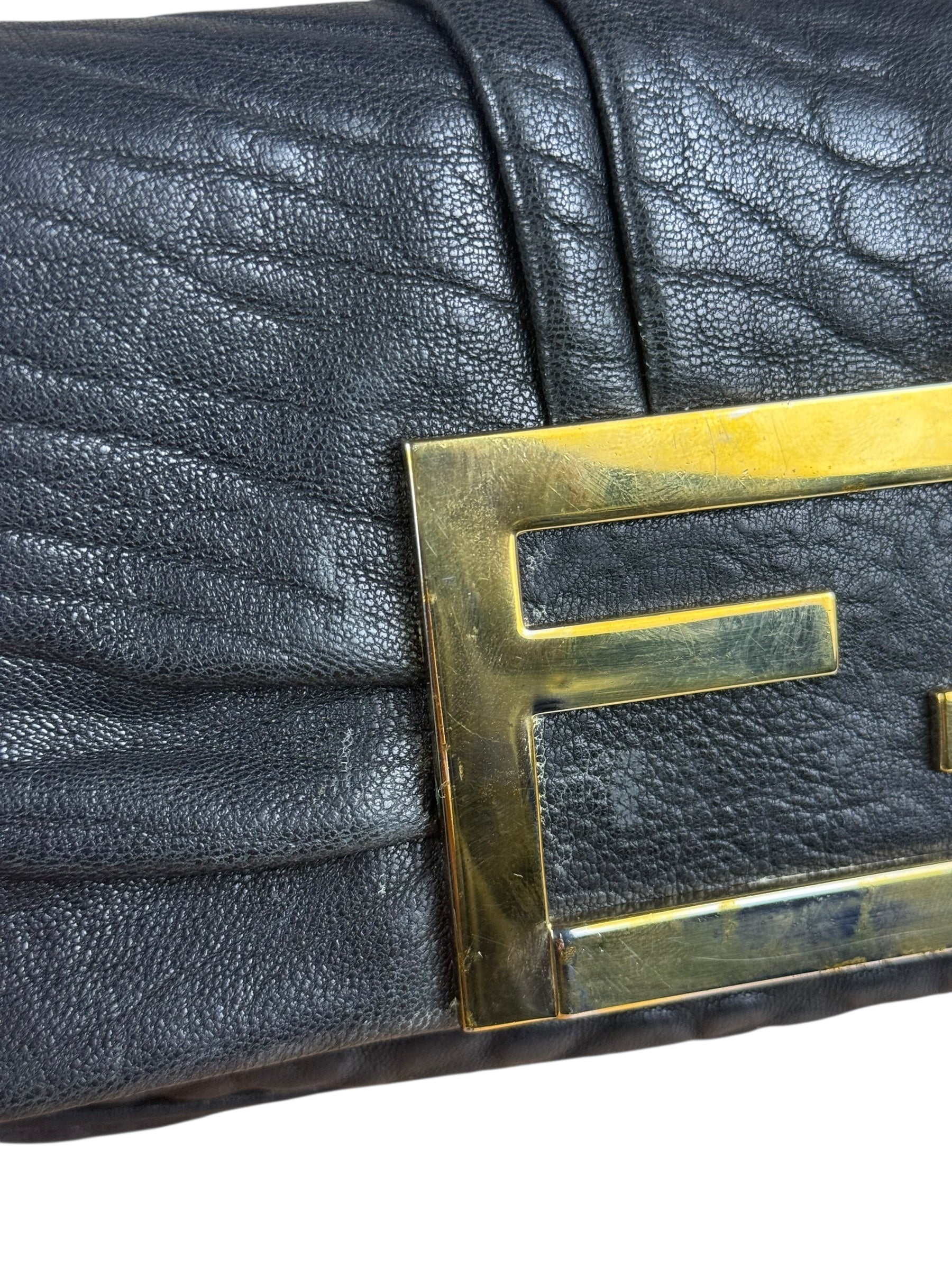 Fendi Black Leather Mini Chain Baguette