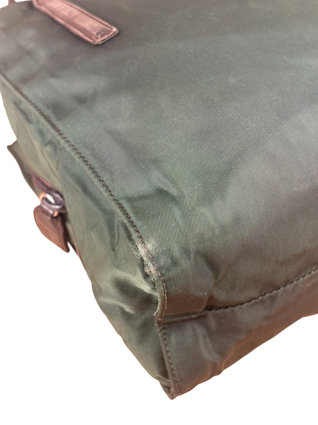 Prada Green/Brown Leather Trim/Nylon Tote