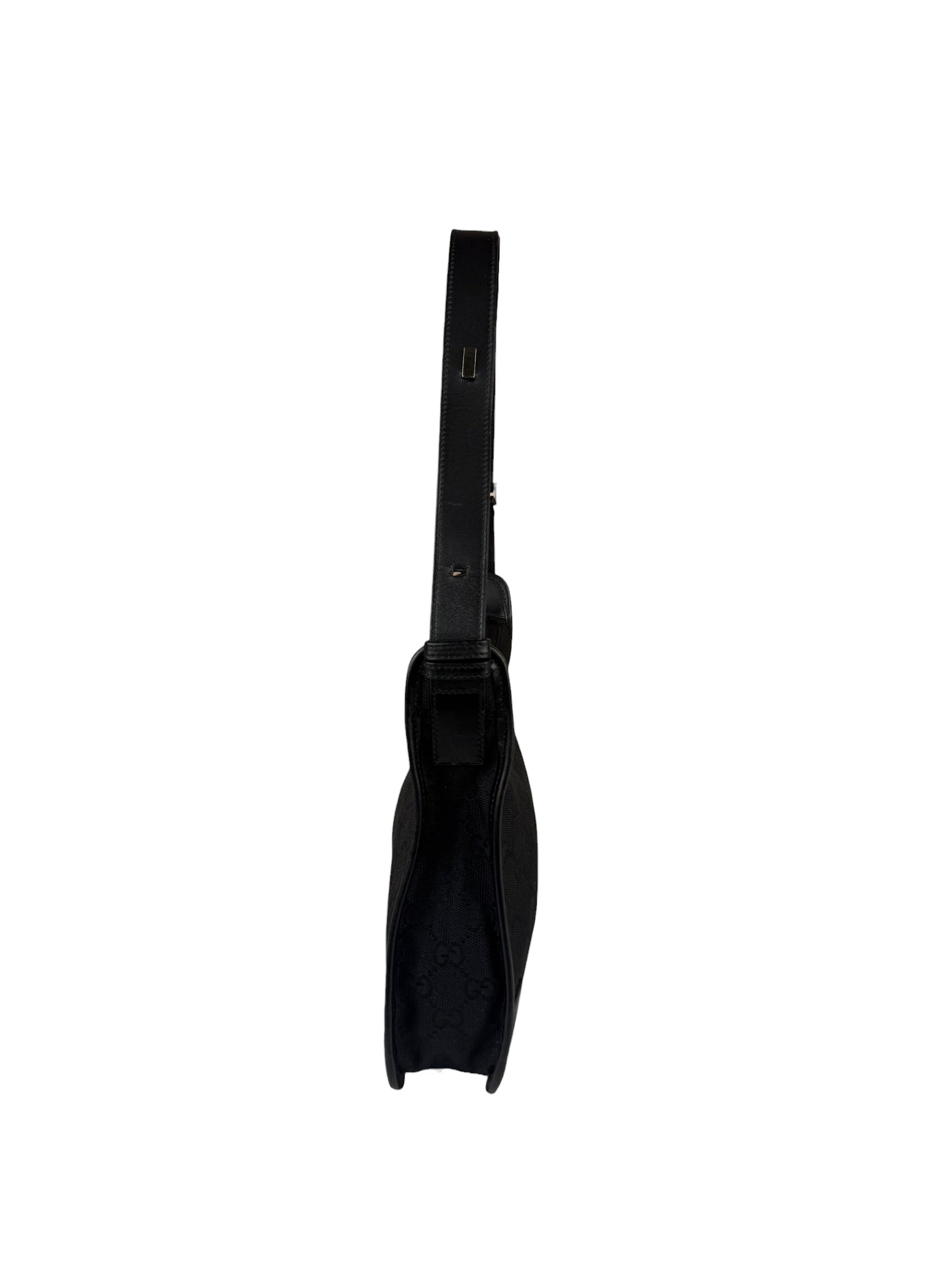Gucci Black Canvas Leather Trim Shoulder Bag