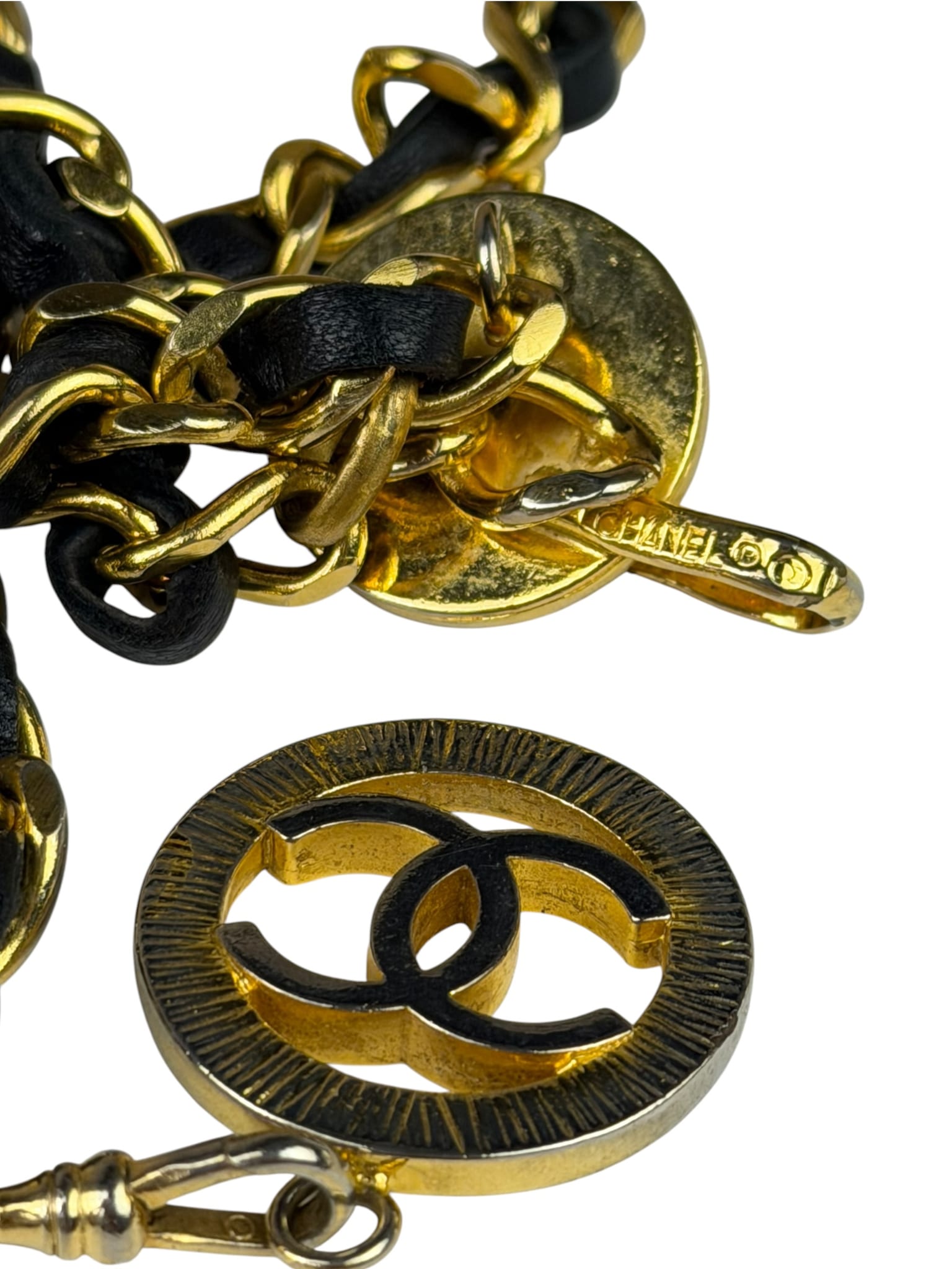 Chanel Leather Chain Strap Belt Black/Gold Tone