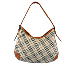 Burberry Orange Leather Trim Nova Check Hobo Bag