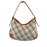 Burberry Orange Leather Trim Nova Check Hobo Bag