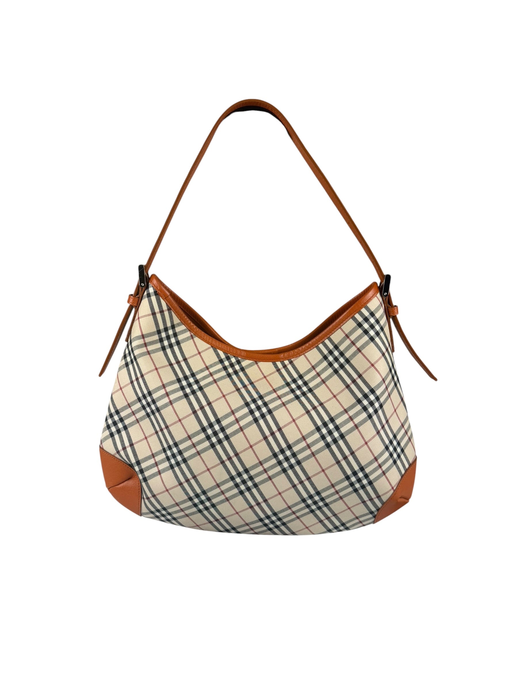 Burberry Orange Leather Trim Nova Check Hobo Bag