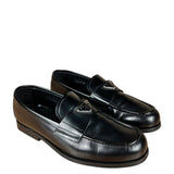 Prada Black Leather Triangle Logo Loafers