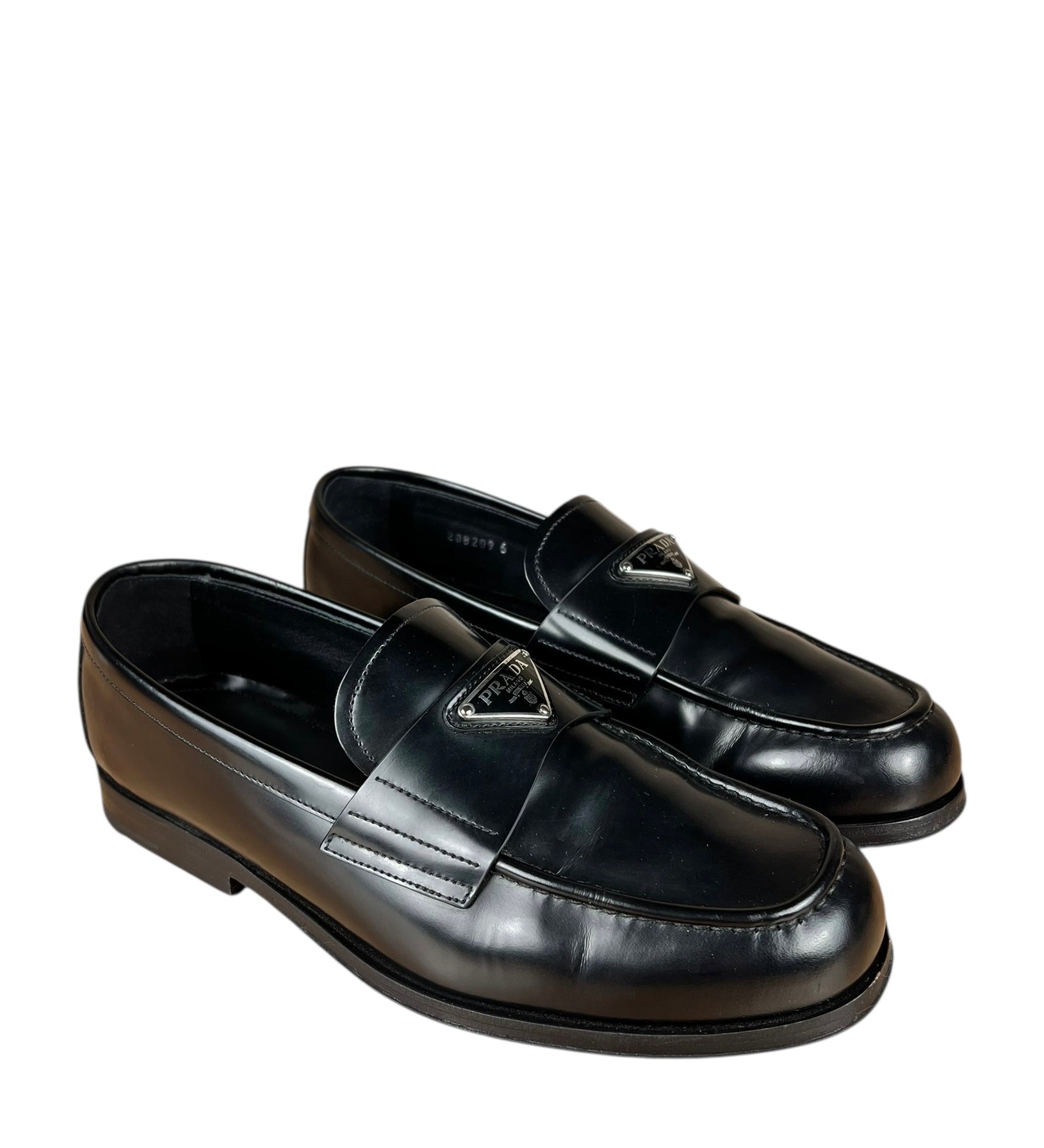 Prada Black Leather Triangle Logo Loafers